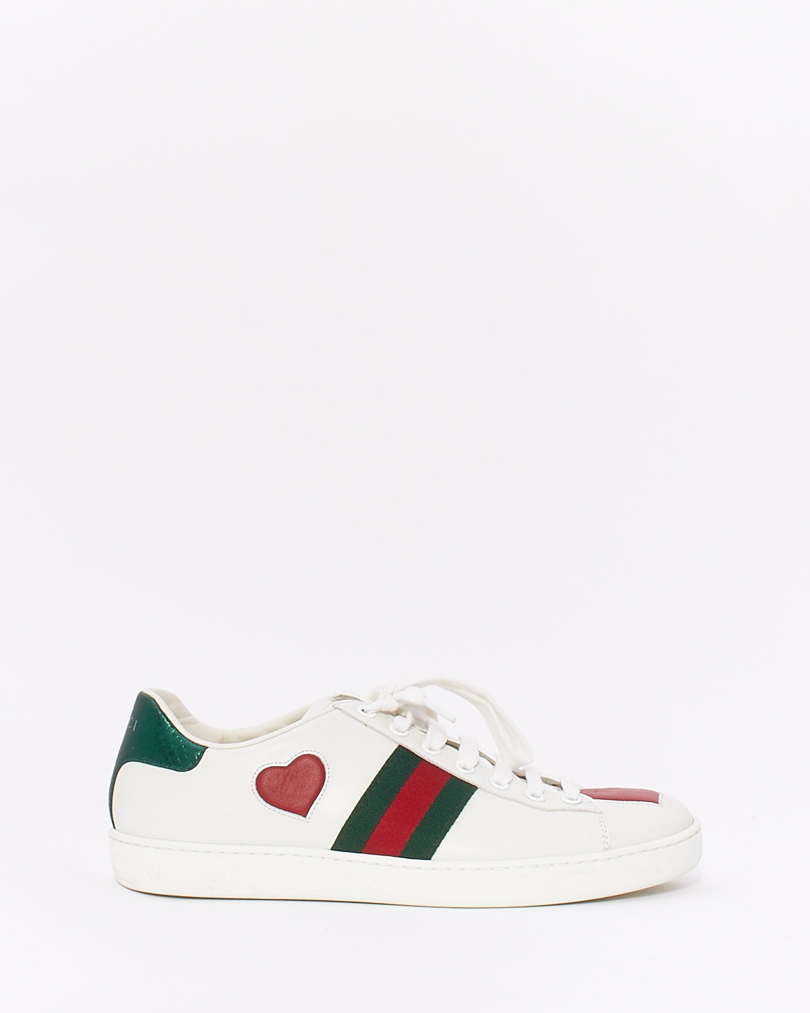 Gucci White Leather Heart Ace Low Top Sneakers - 38