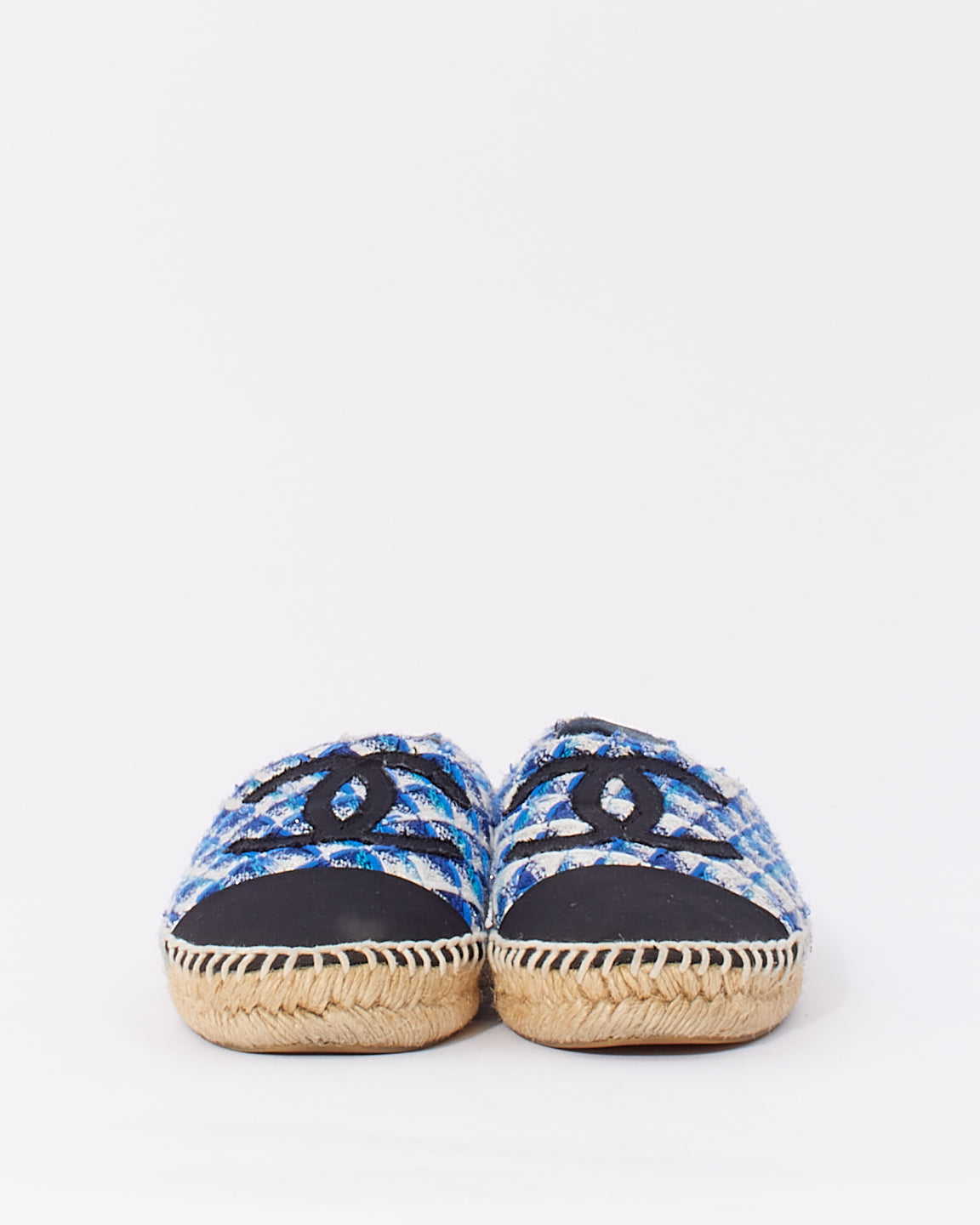 Chanel Blue Tweed Print CC Interlocking Espadrilles - 38