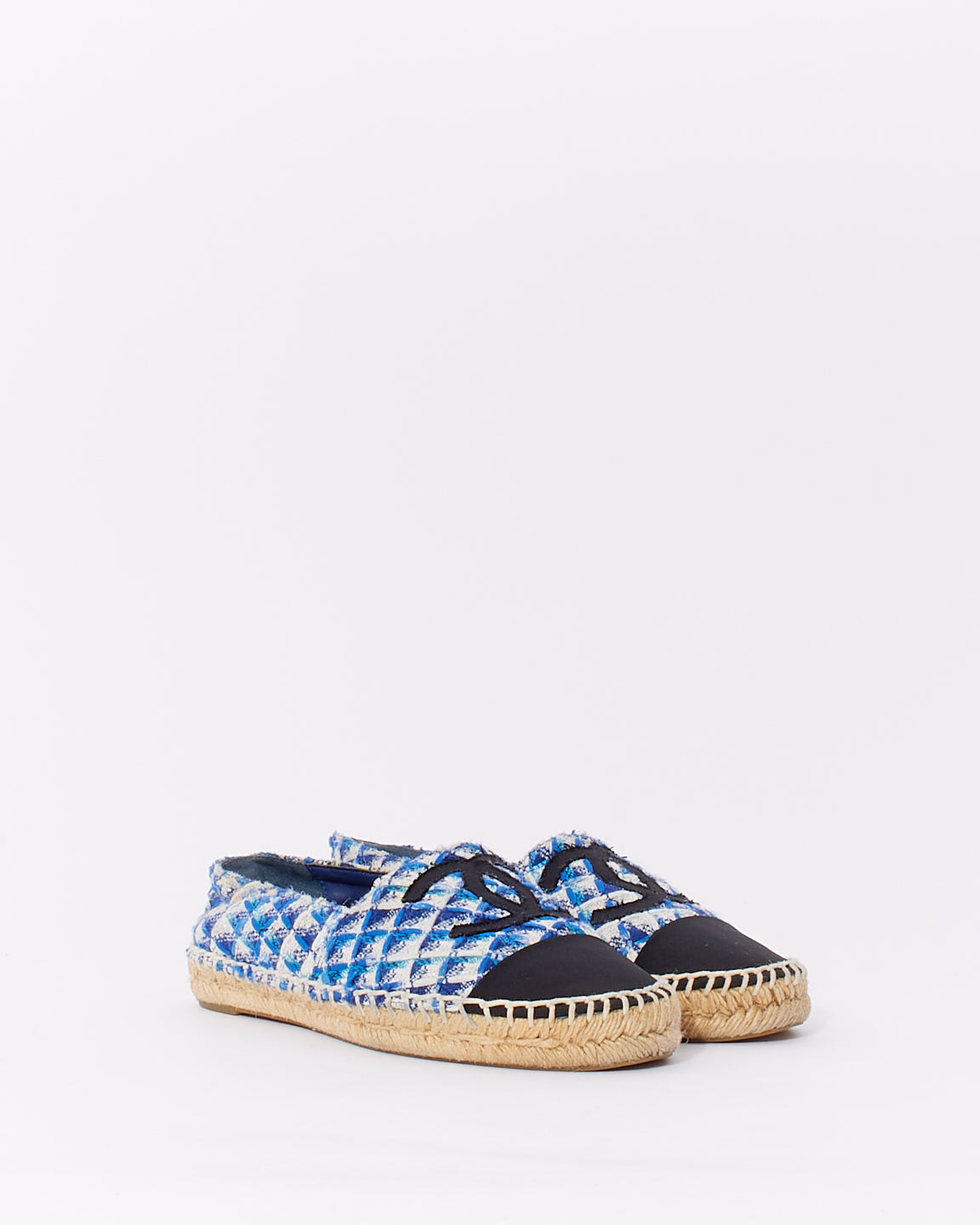 Chanel Blue Tweed Print CC Interlocking Espadrilles - 38