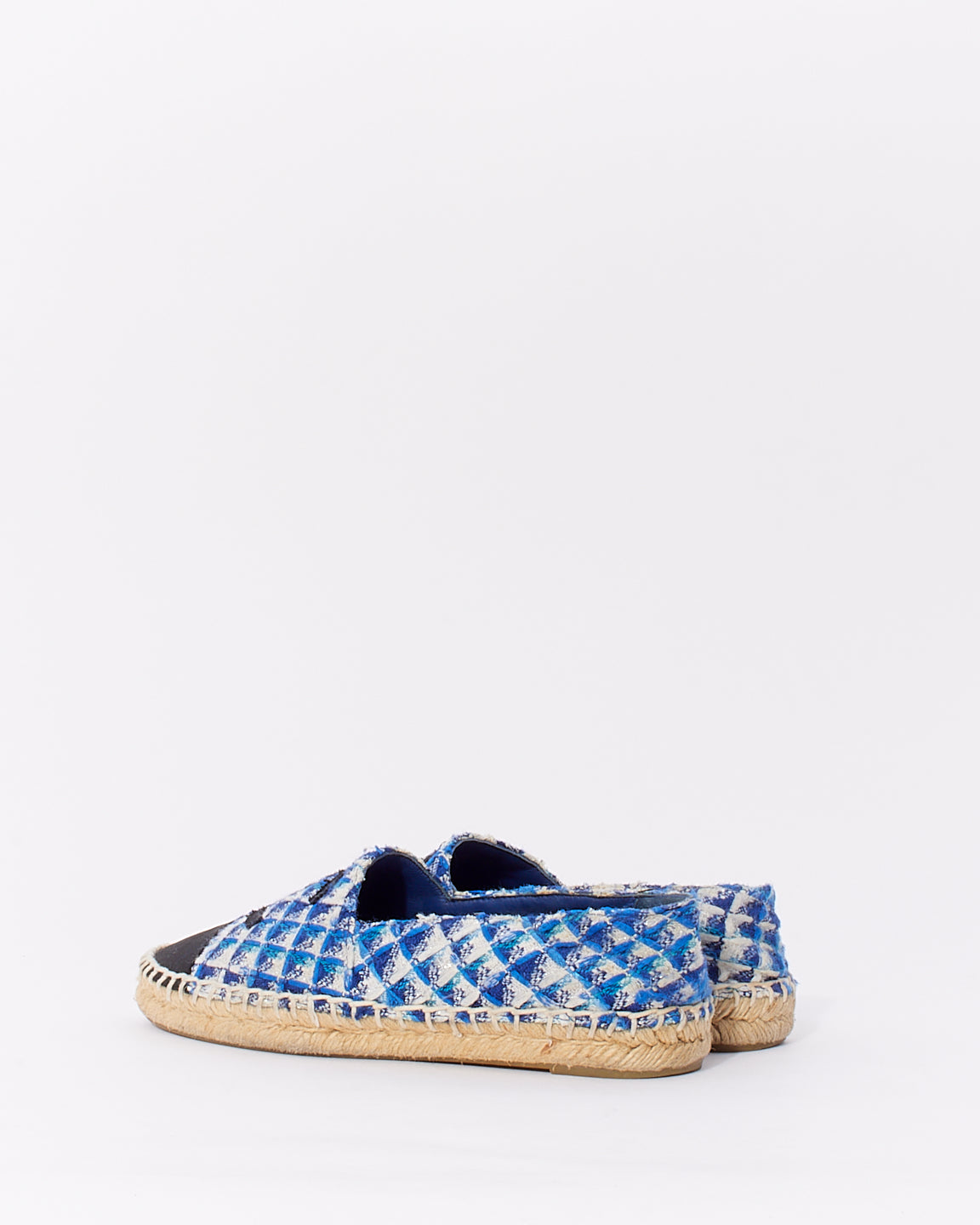 Chanel Blue Tweed Print CC Interlocking Espadrilles - 38