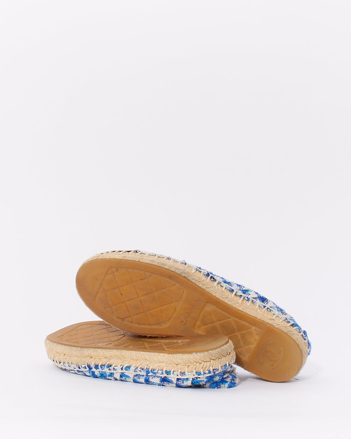 Chanel Blue Tweed Print CC Interlocking Espadrilles - 38