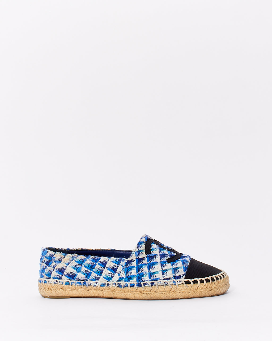 Chanel Blue Tweed Print CC Interlocking Espadrilles - 38