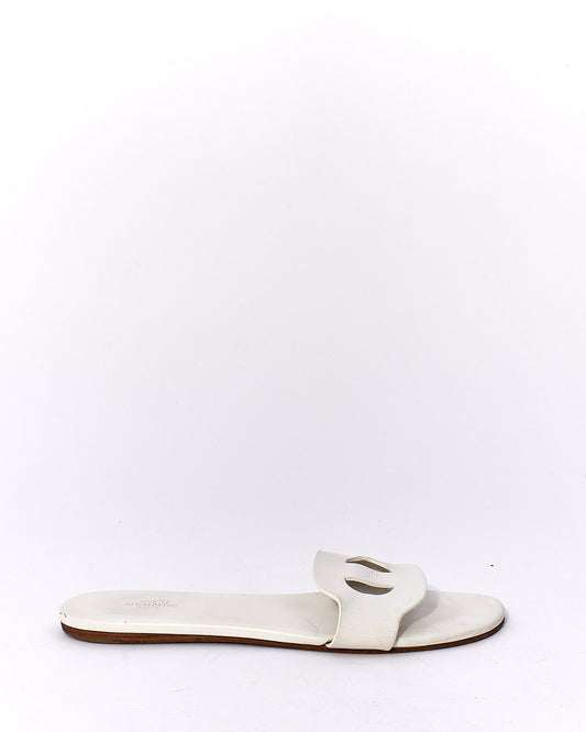 Hermès White Leather Lisboa Sandals -38