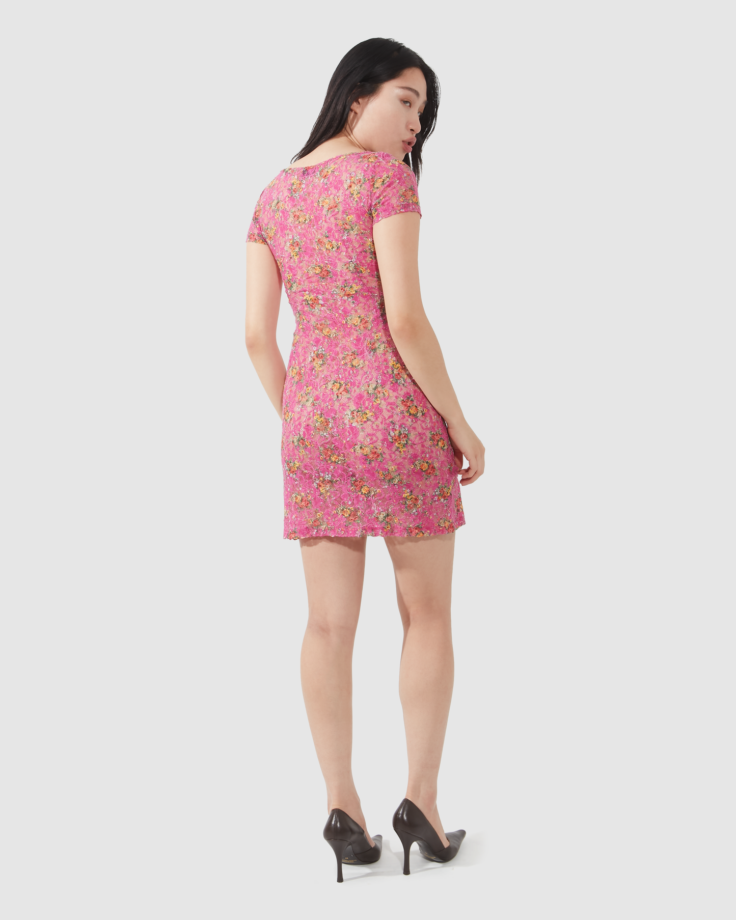 D&G Pink Lace Floral Midi Dress - S