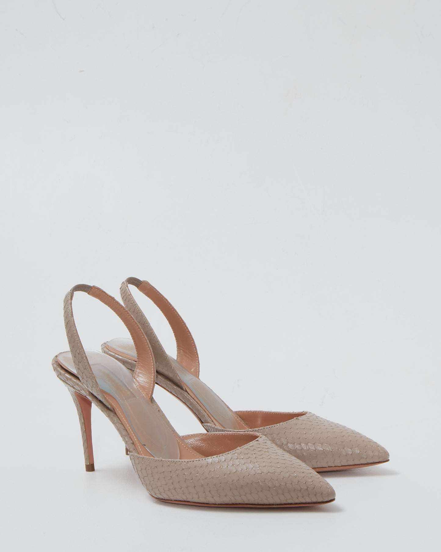 Aquazzura Escarpins à bout pointu en python gris à bride arrière - 36,5