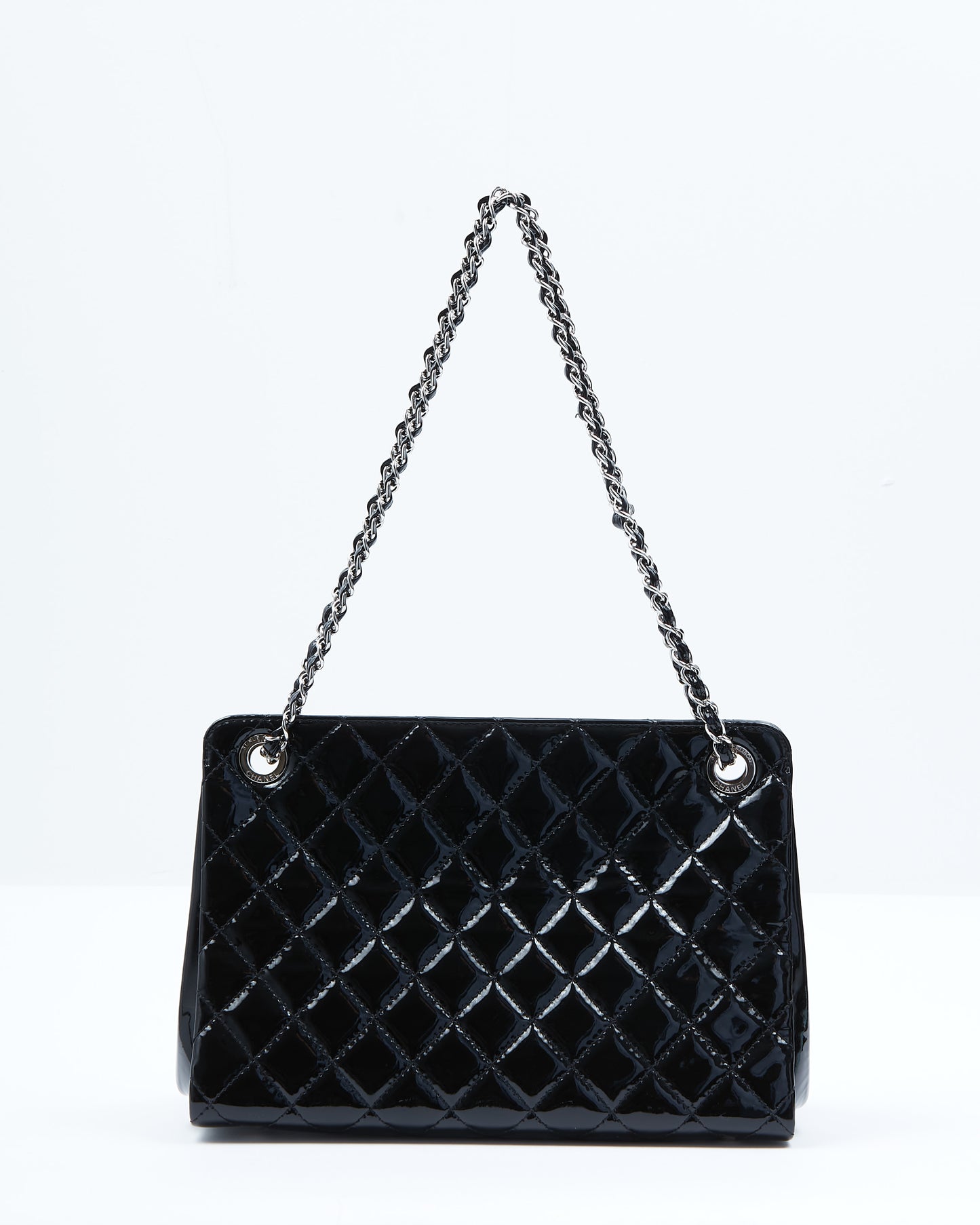 Chanel Black Patent Quilted CC Timeless Shopper Tote Chain Bag