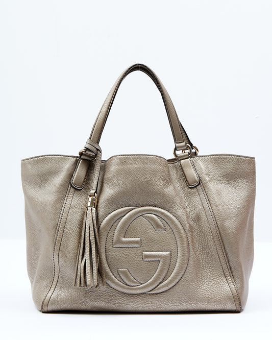 Gucci Metallic Leather Soho Medium Tote Bag