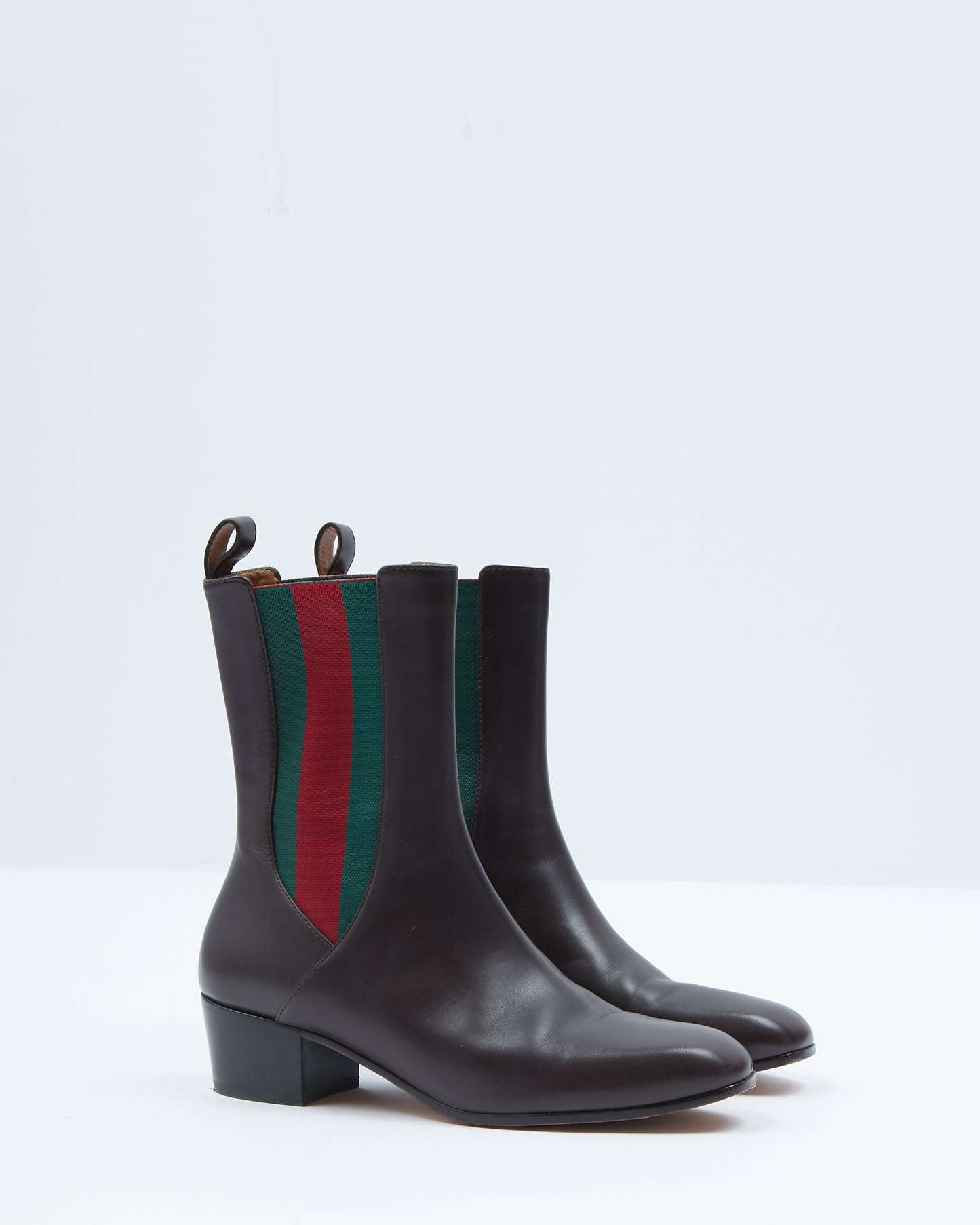 Bottes Chelsea en cuir marron avec accents Web Gucci - 37