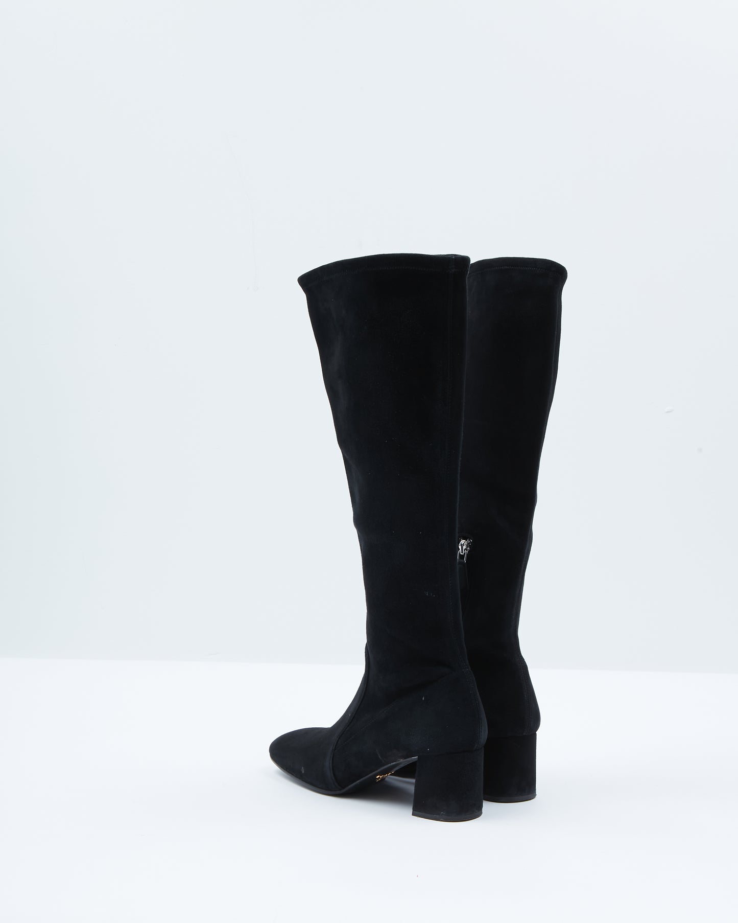 Prada Bottes à talons blocs en daim noir au genou - 37