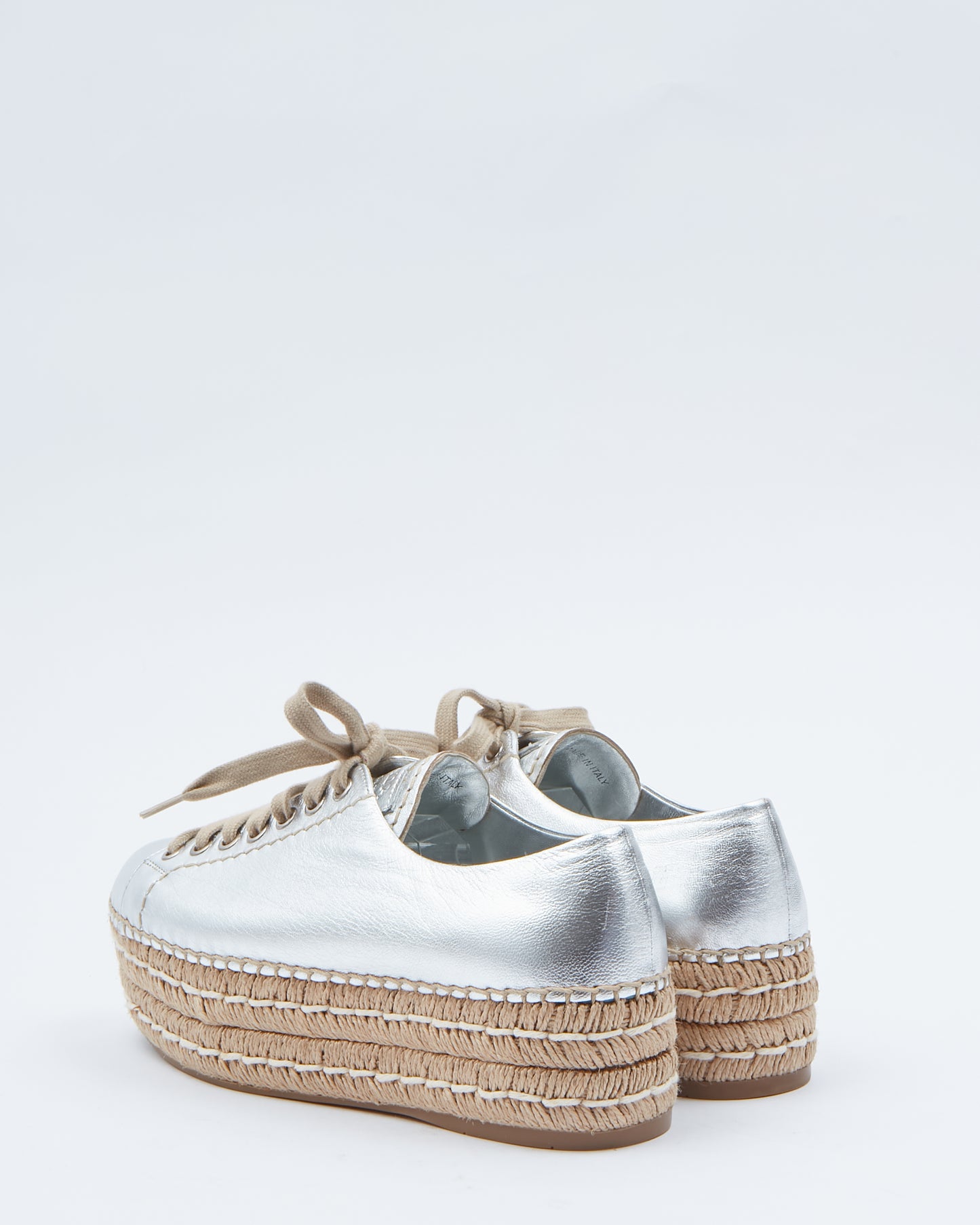 Prada Silver Metallic Platform Lace Up Espadrilles - 37.5