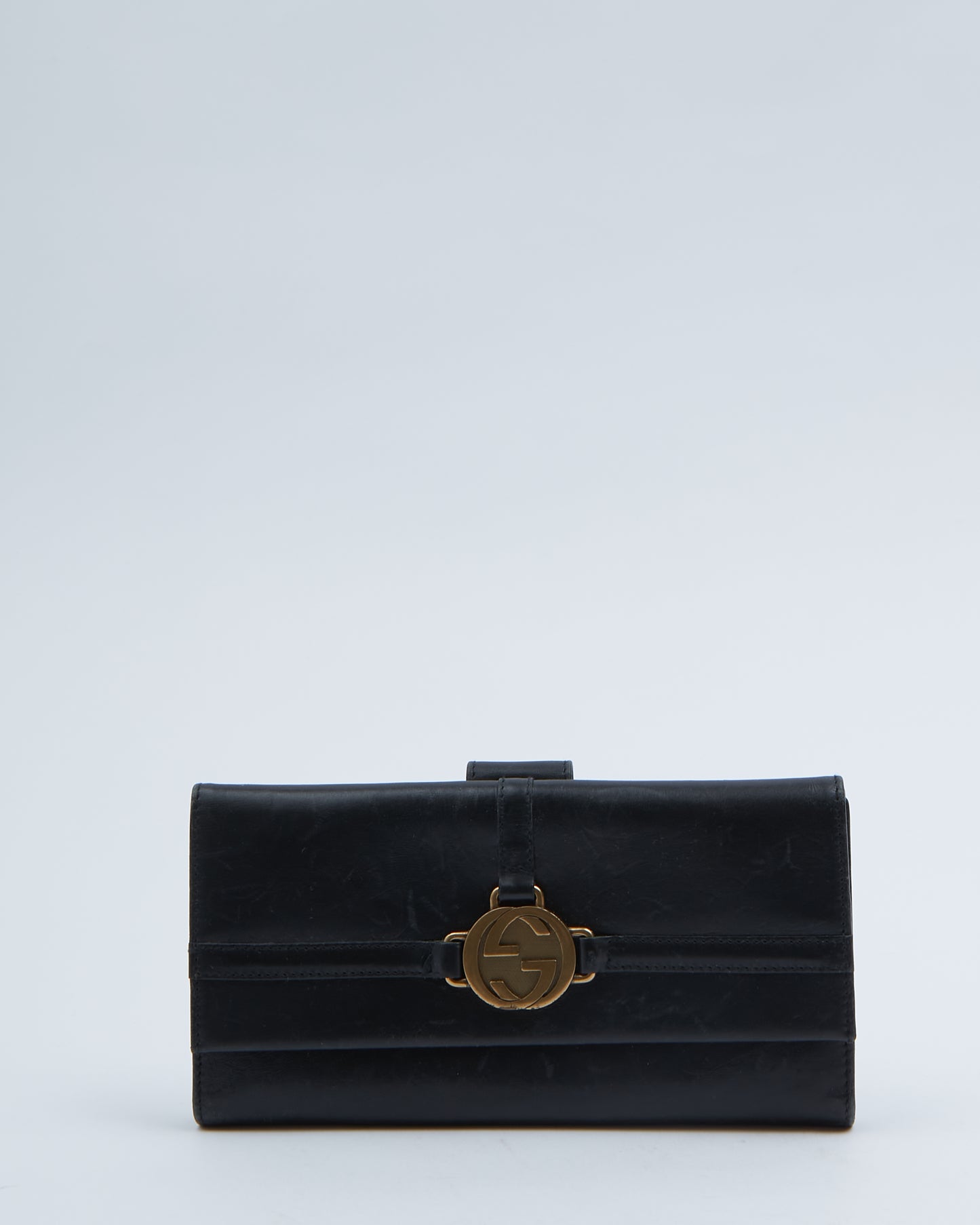 Gucci Black Leather Interlocking GG Flap Wallet