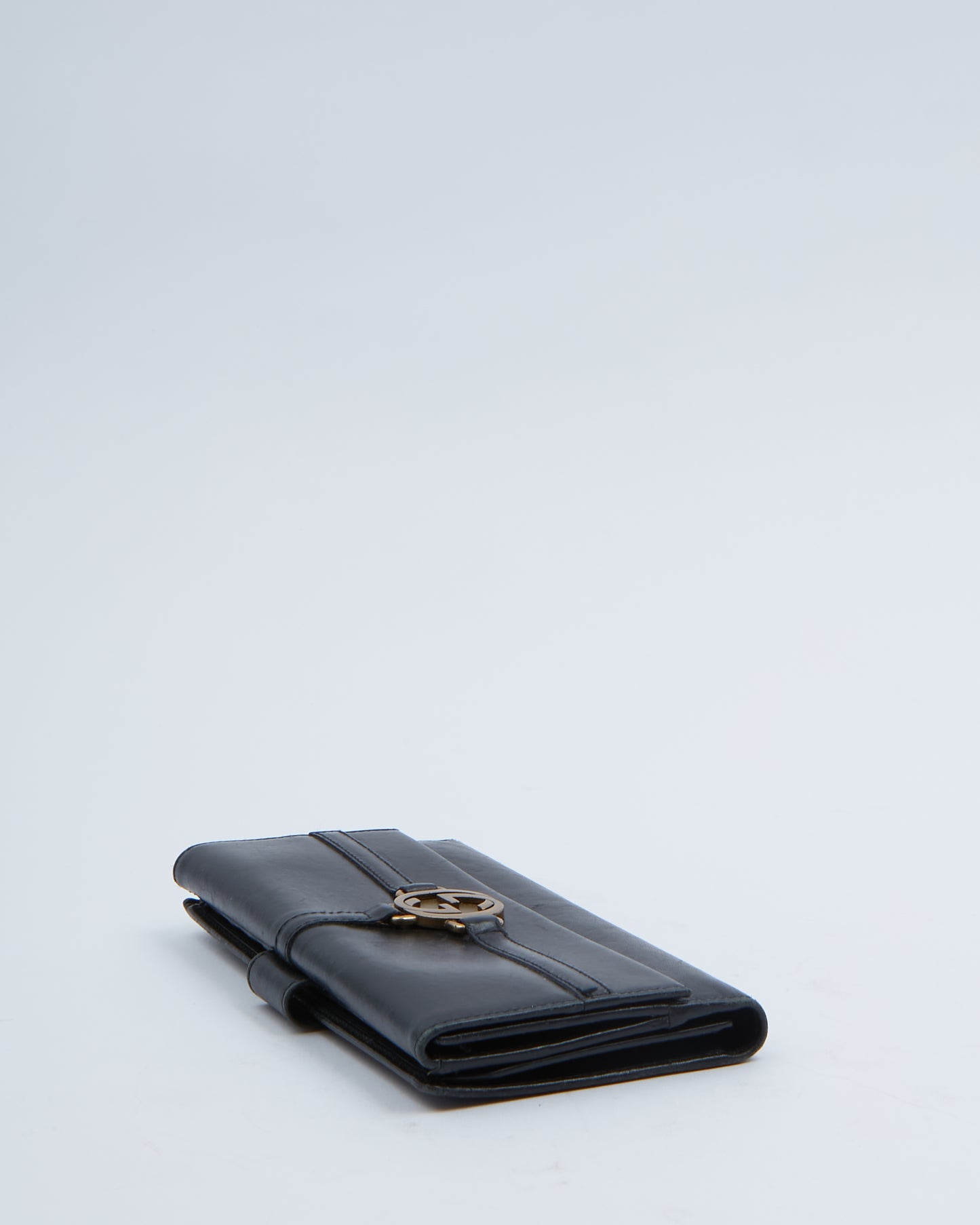 Gucci Black Leather Interlocking GG Flap Wallet