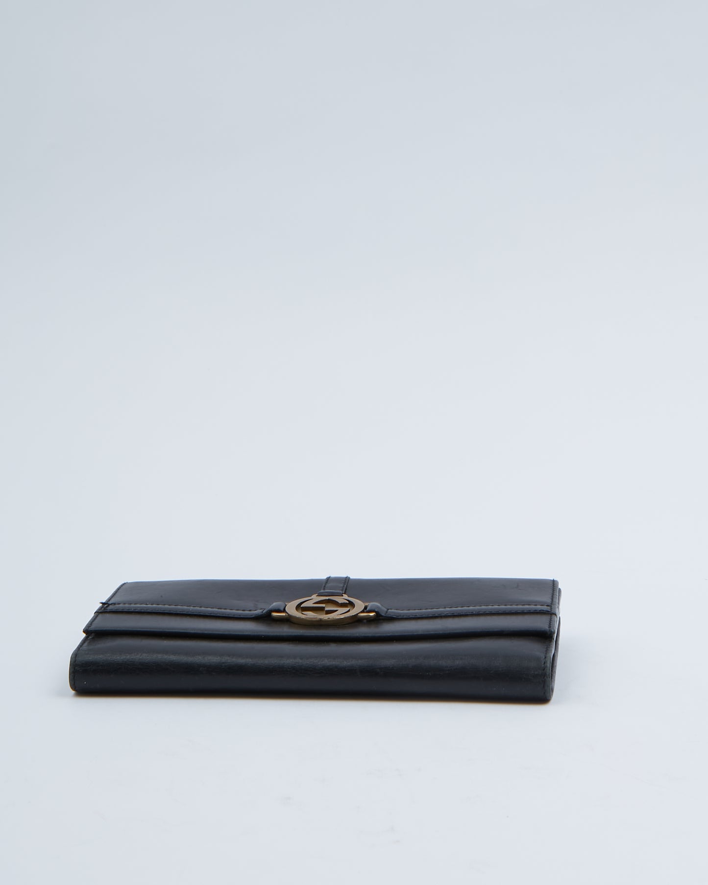 Gucci Black Leather Interlocking GG Flap Wallet