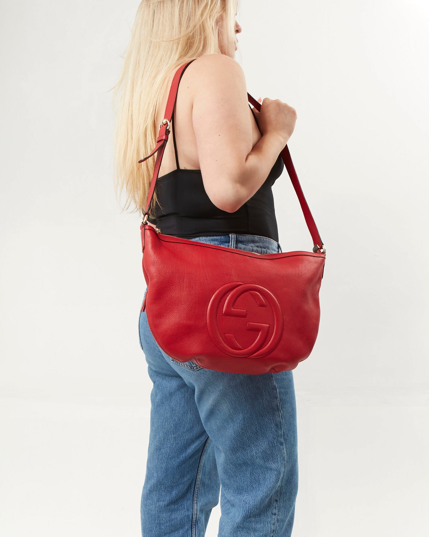 Sac à bandoulière Soho en cuir grainé rouge Gucci