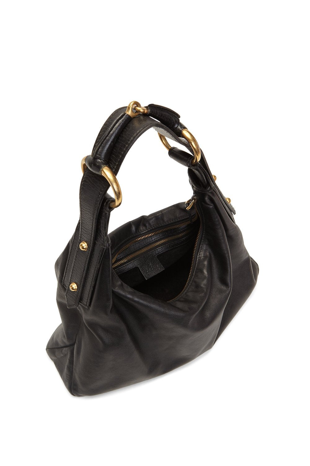 Gucci Black Leather Horsebit Hobo Bag