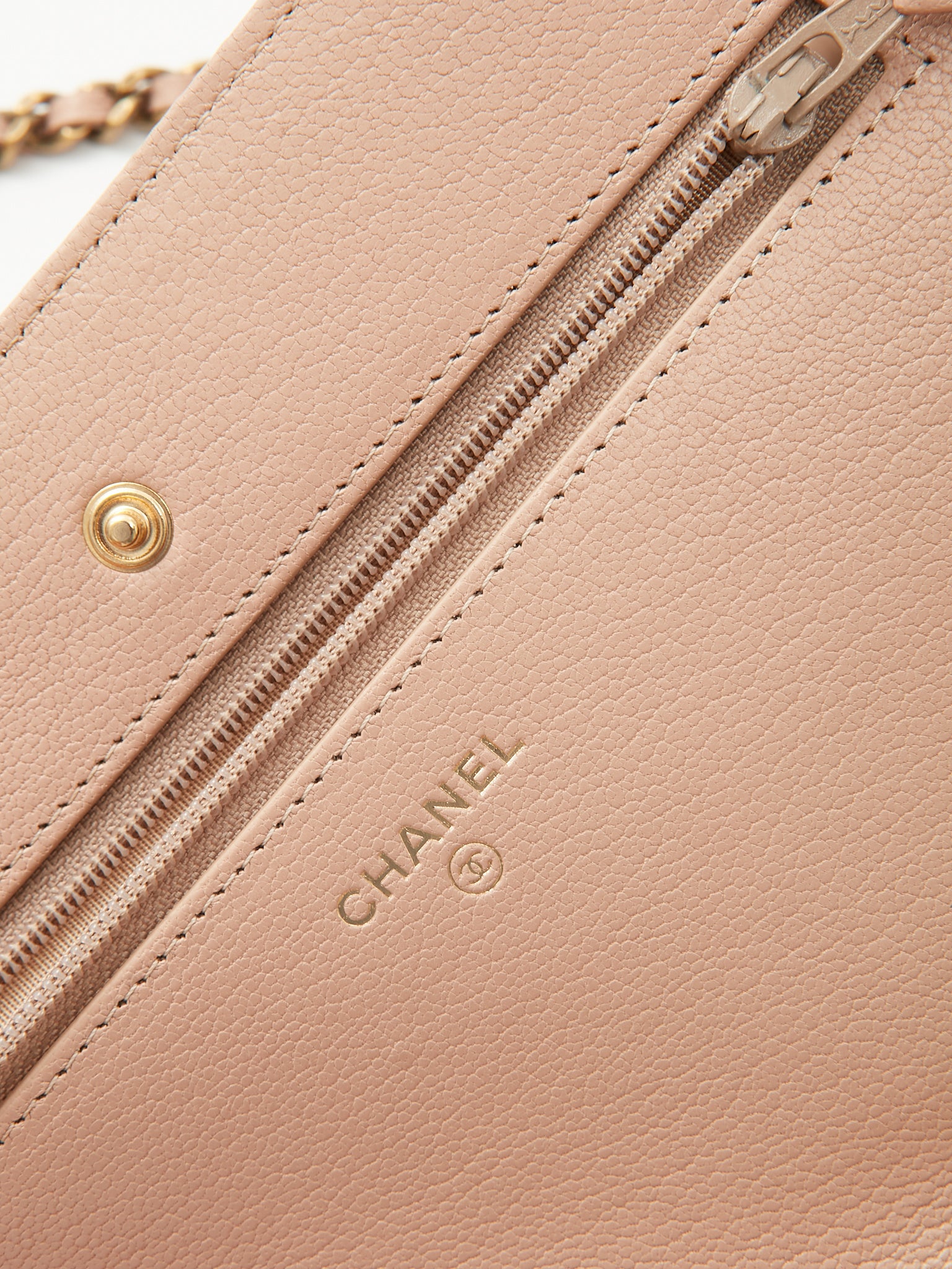 Chanel Blush Leather CC Wallet on Chain