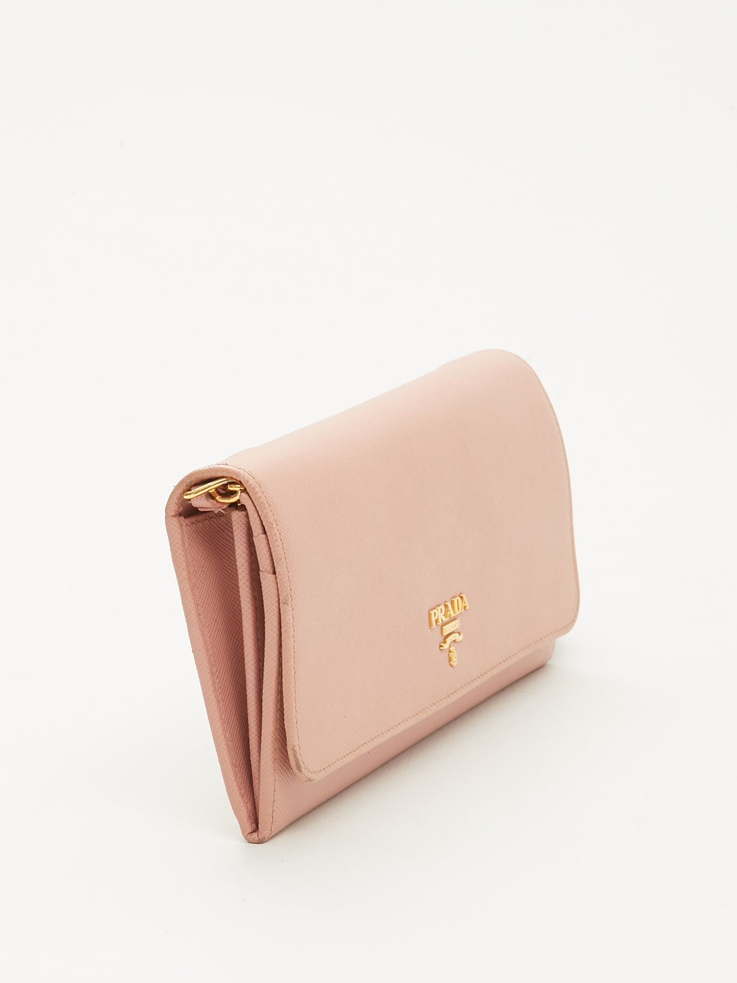 Prada Blush Pink Saffiano Wallet On Chain