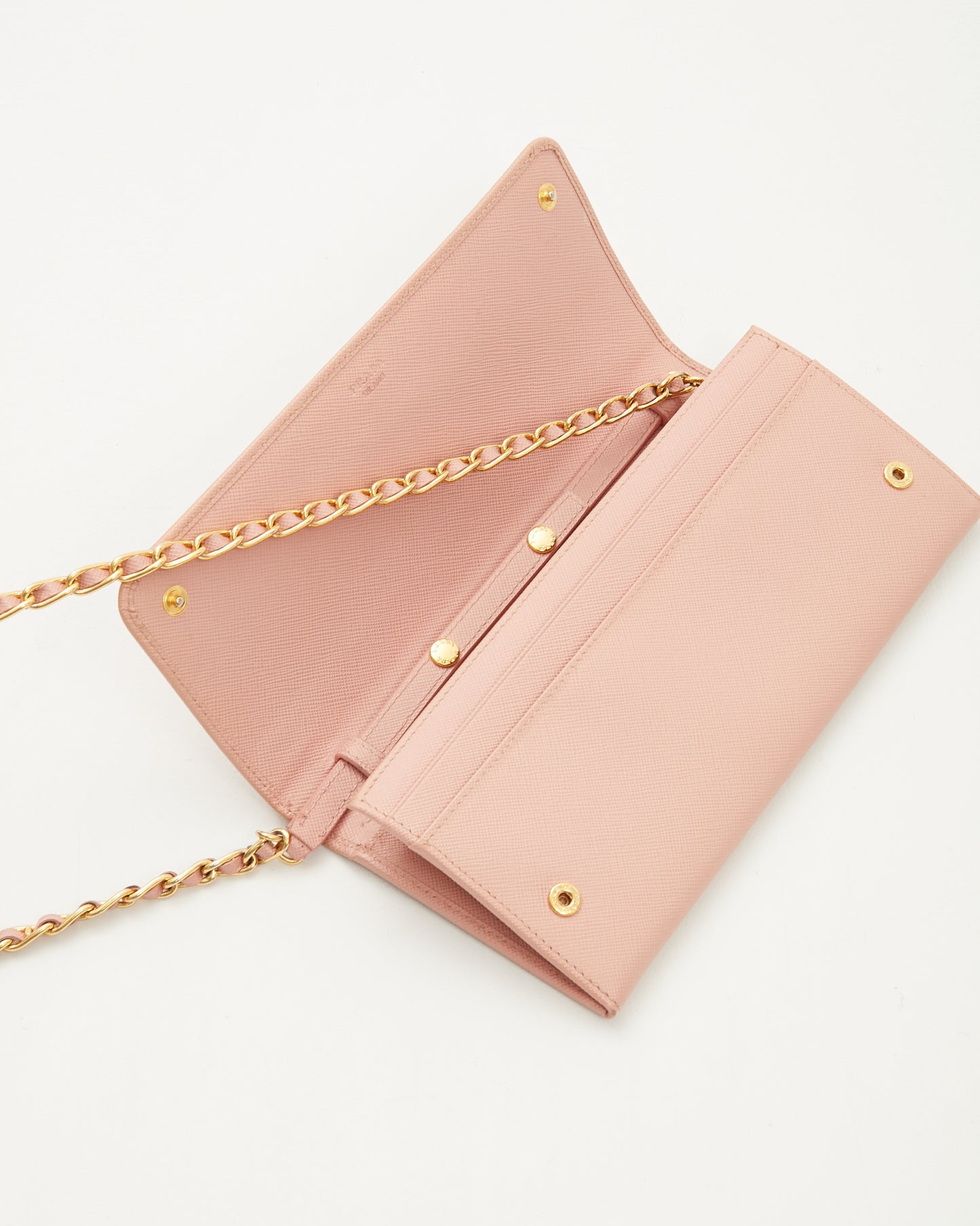 Prada Blush Pink Saffiano Wallet On Chain