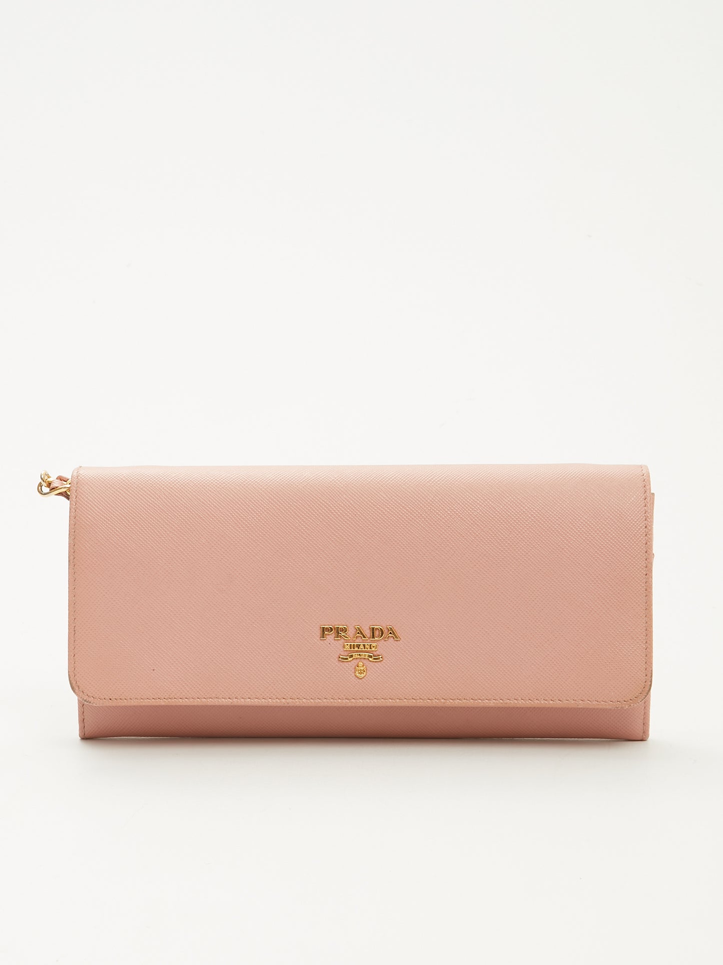 Prada Blush Pink Saffiano Wallet On Chain