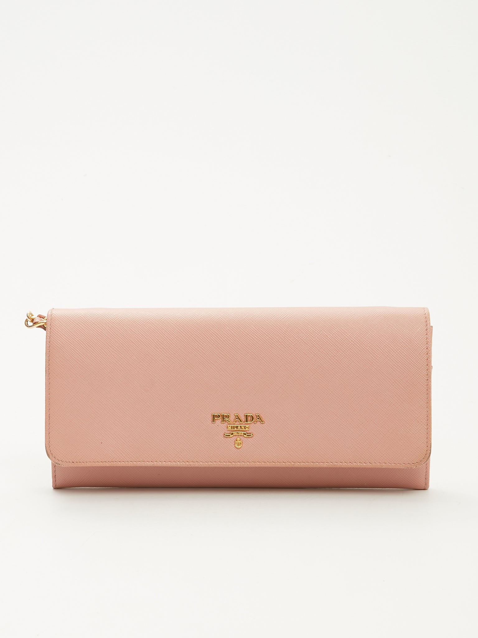 Prada Blush Pink Saffiano Wallet On Chain