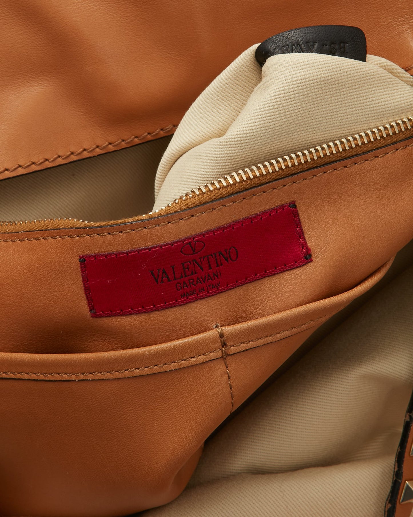 Valentino Tan Smooth Leather Rockstud Tote Bag