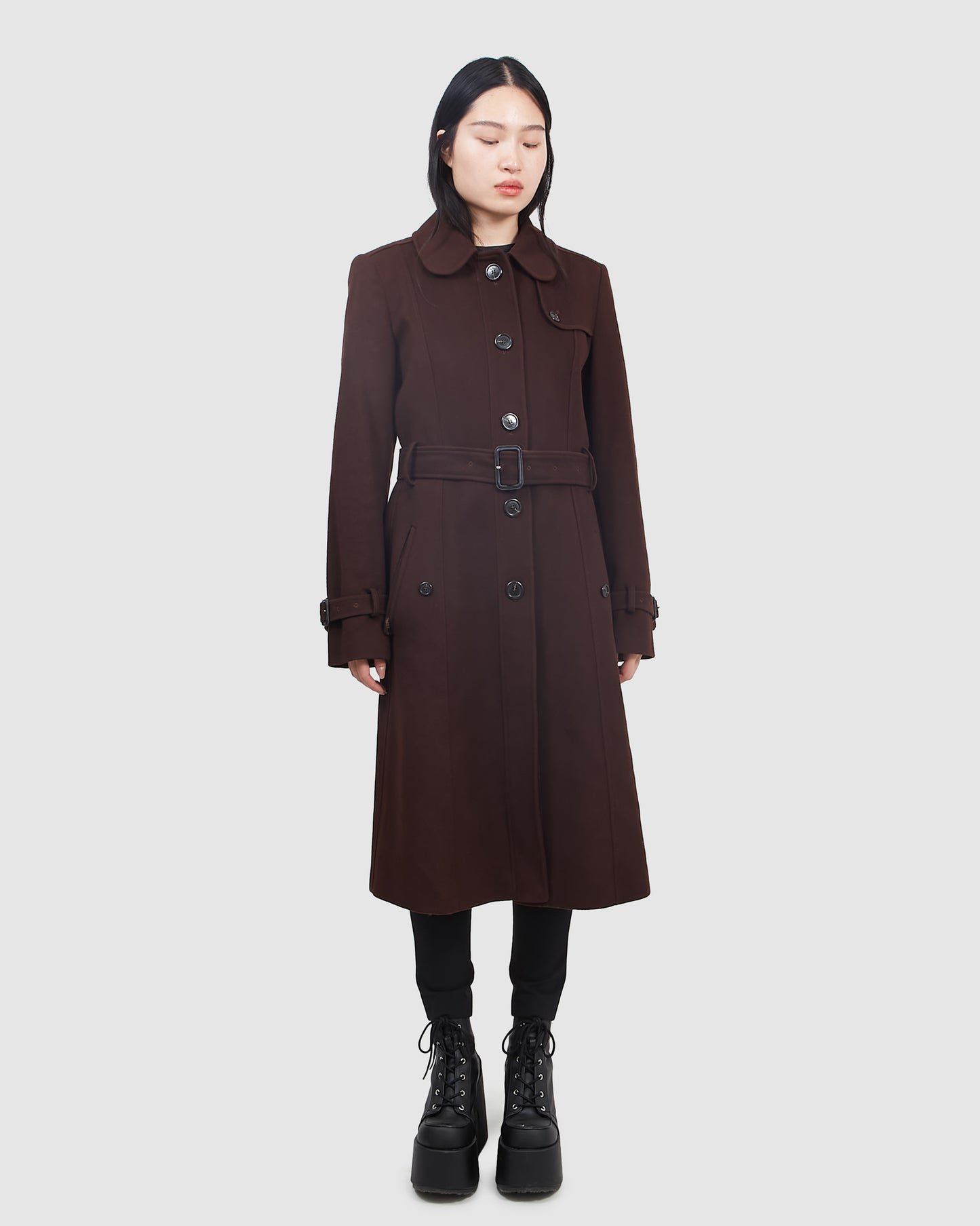 Burberry Manteau long classique en laine bordeaux à simple boutonnage - 12