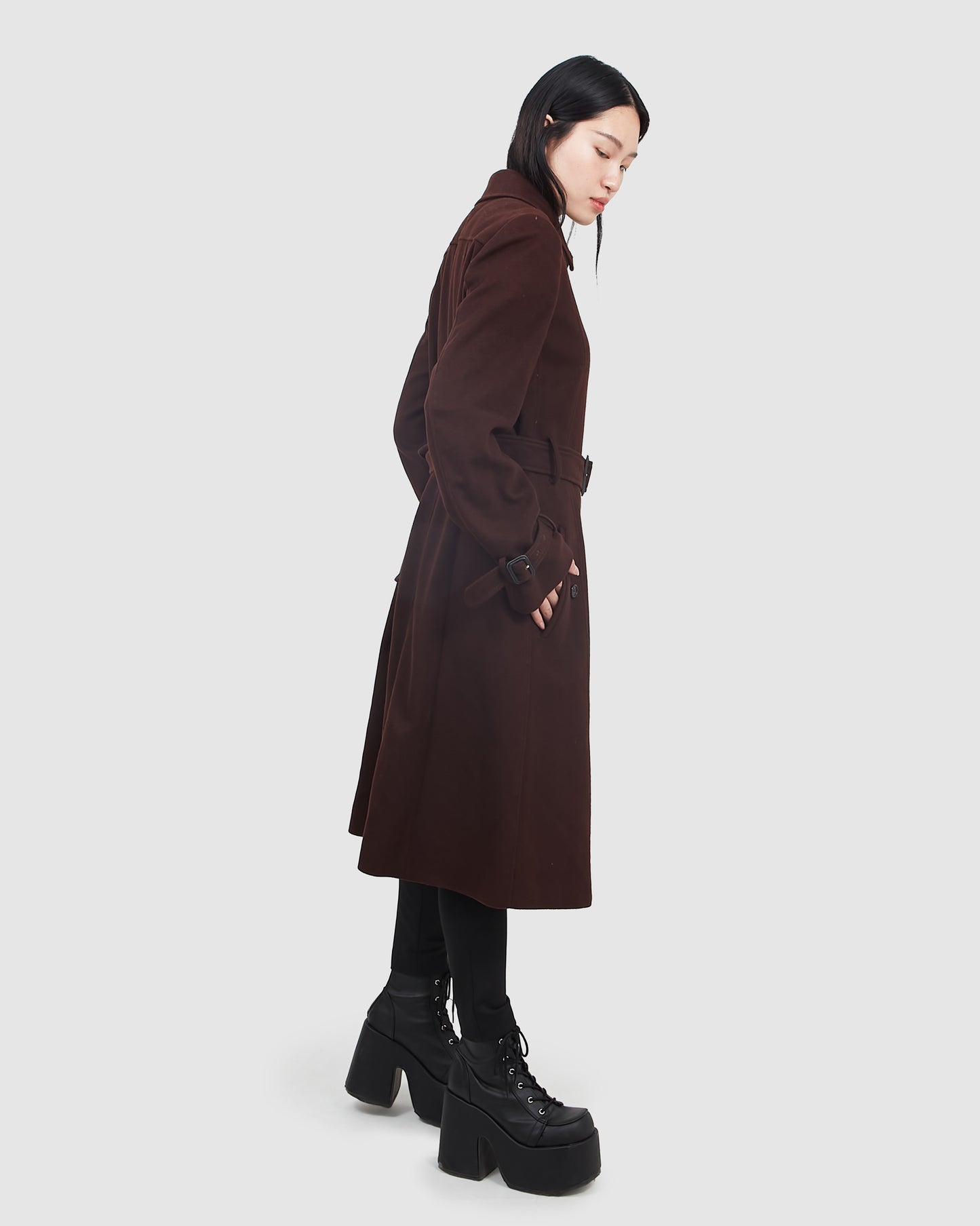 Burberry Manteau long classique en laine bordeaux à simple boutonnage - 12