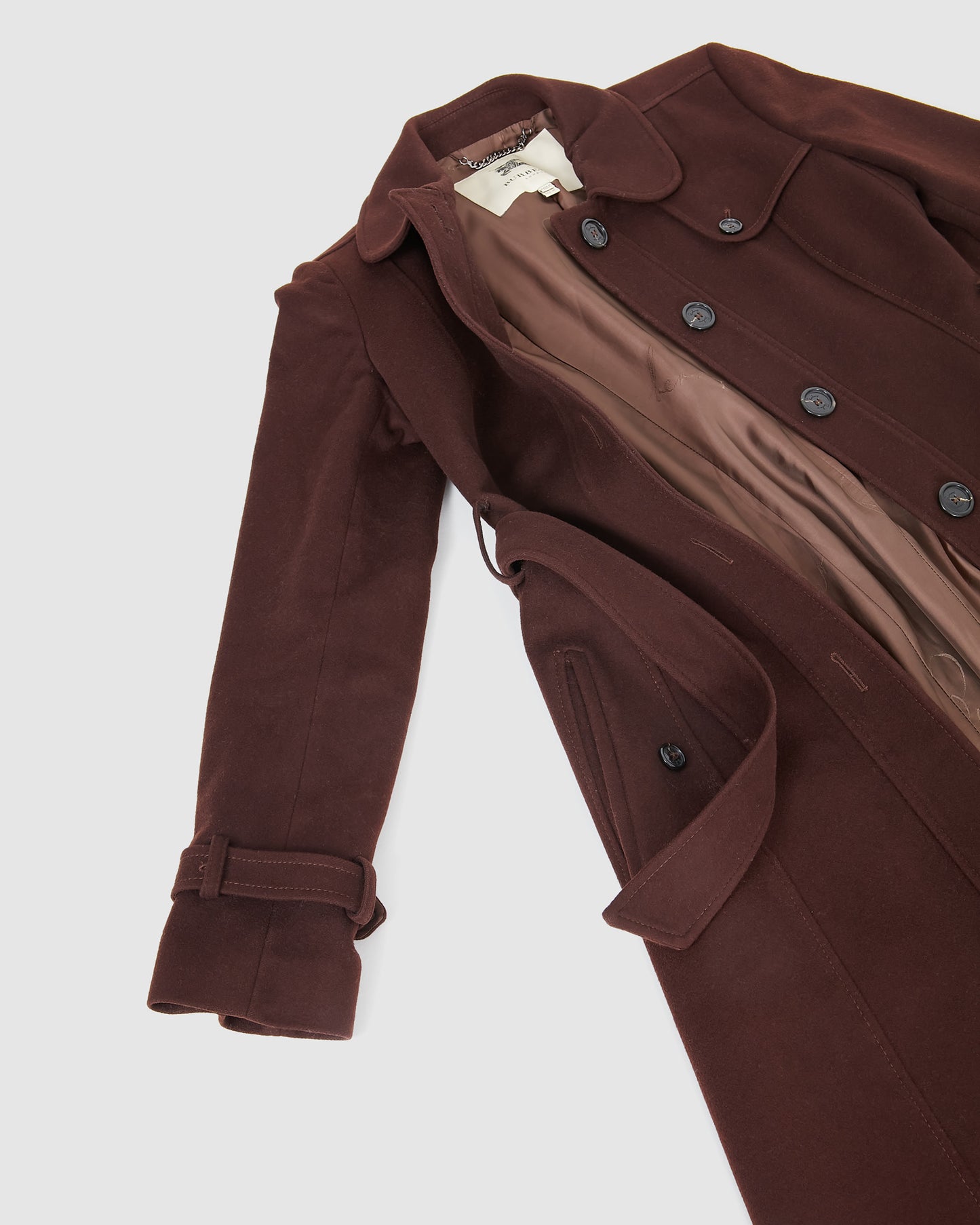 Burberry Manteau long classique en laine bordeaux à simple boutonnage - 12