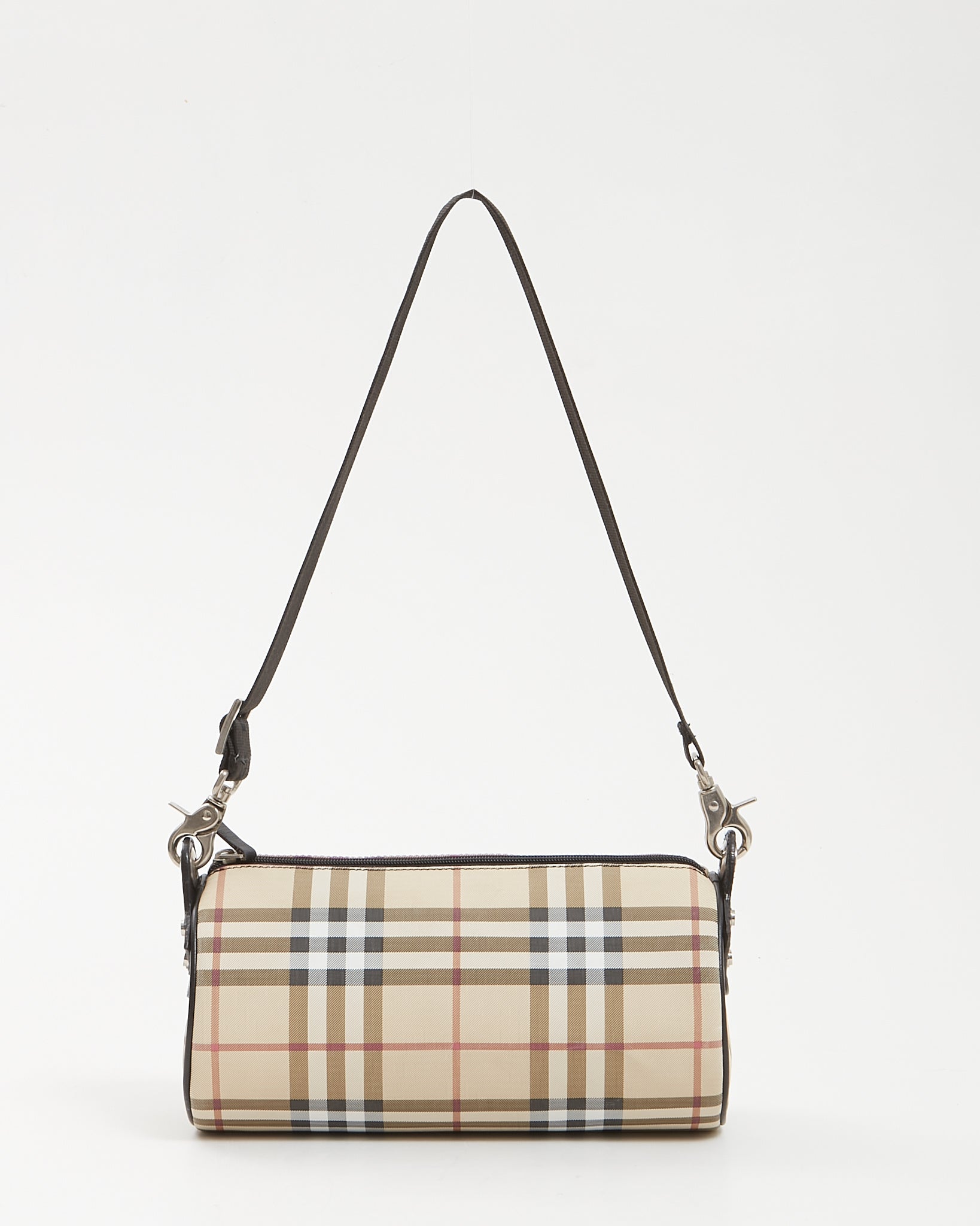 Burberry Beige Vintage House Check Coated Canvas Cylinder Bag