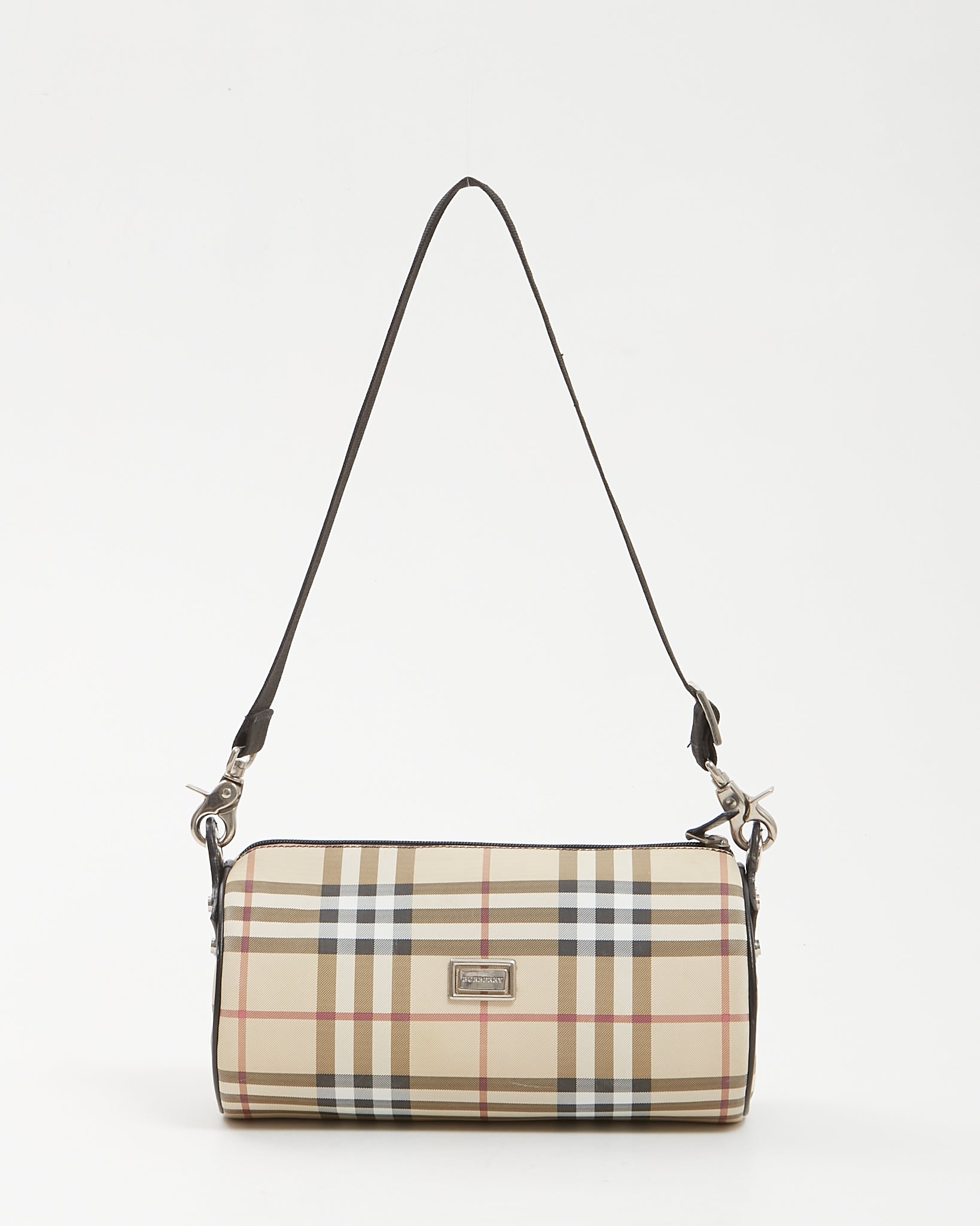 Burberry Beige Vintage House Check Coated Canvas Cylinder Bag