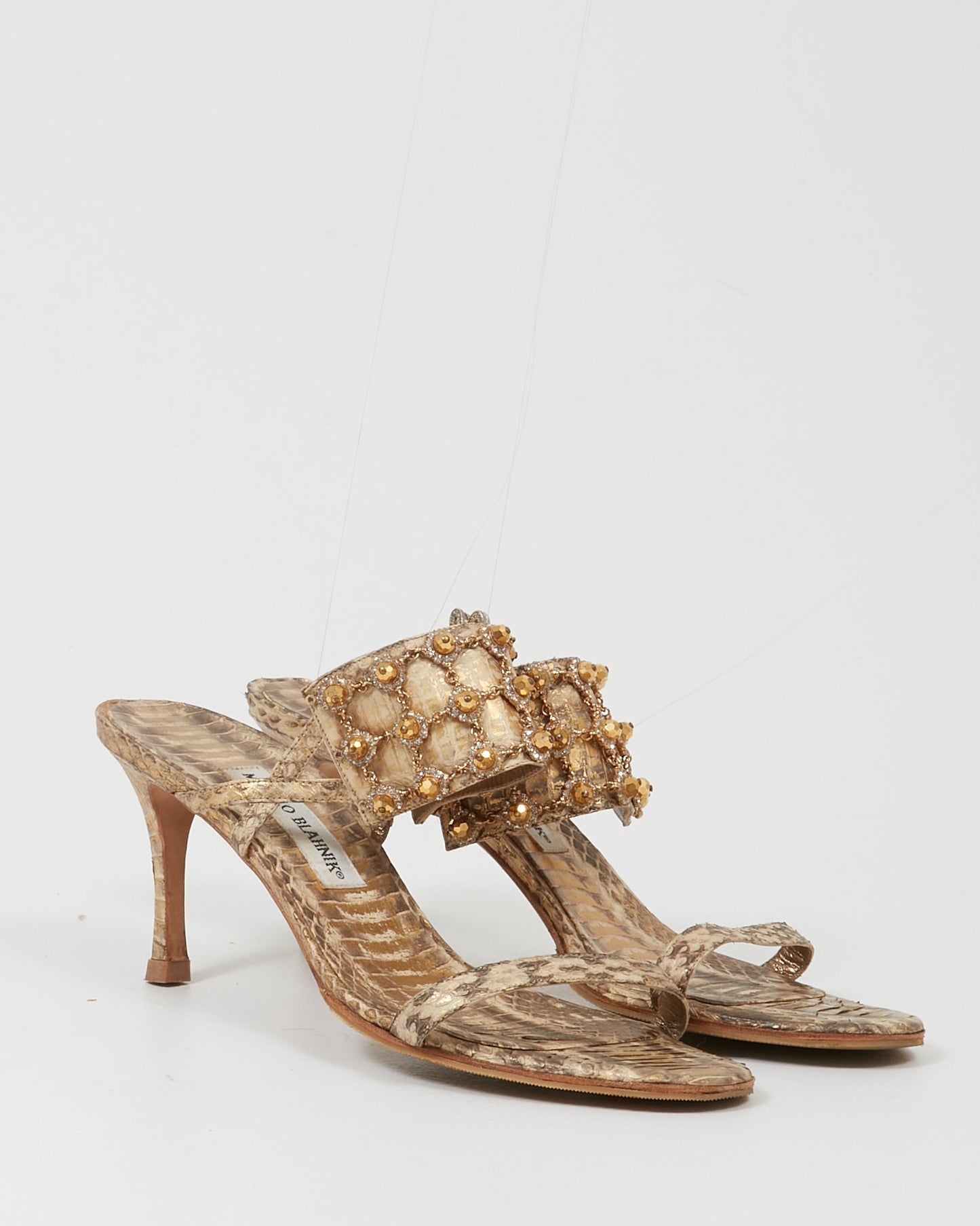 Manolo Blahnik Gold Python Crystal Embellished Sandal - 39.5