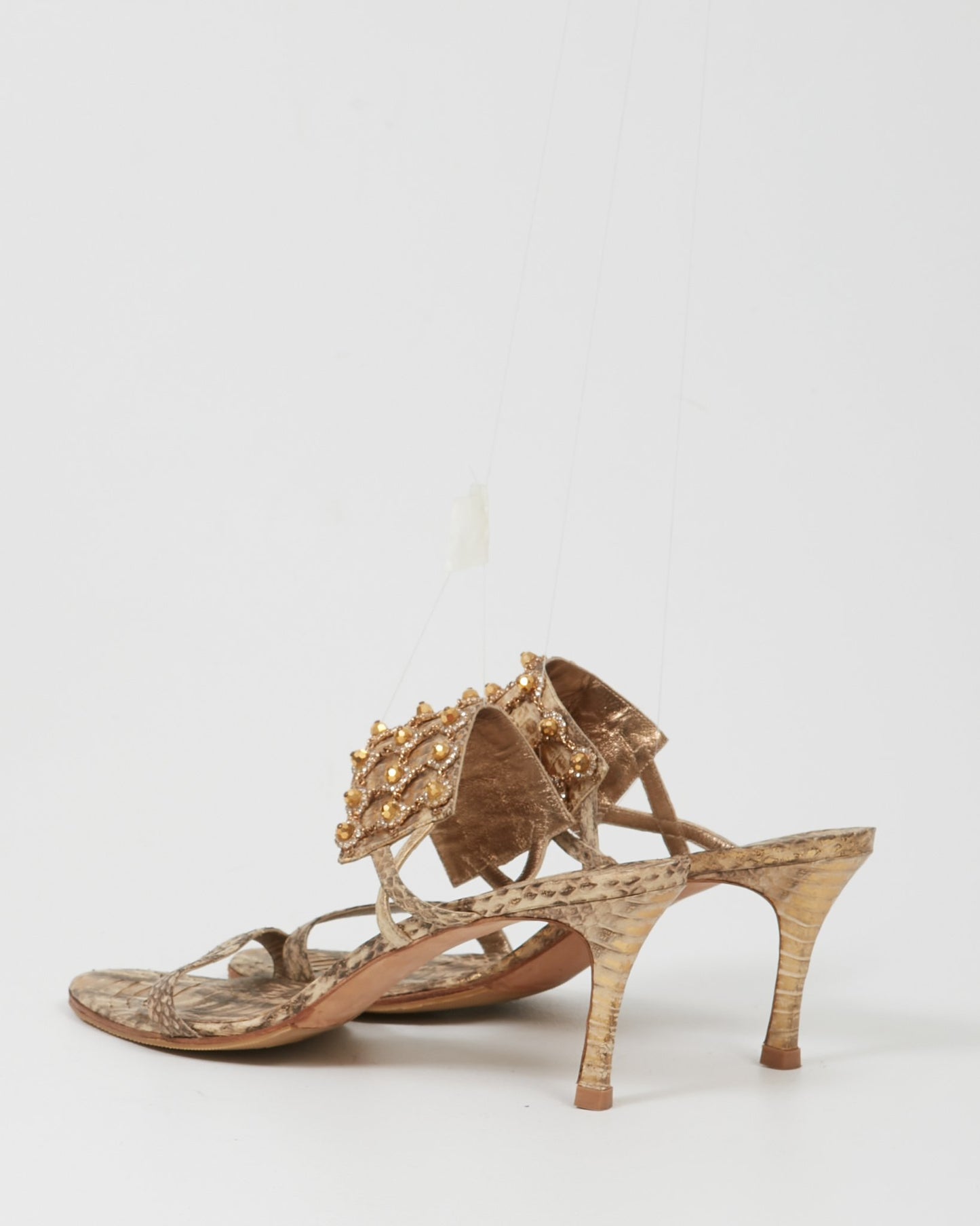 Manolo Blahnik Gold Python Crystal Embellished Sandal - 39.5