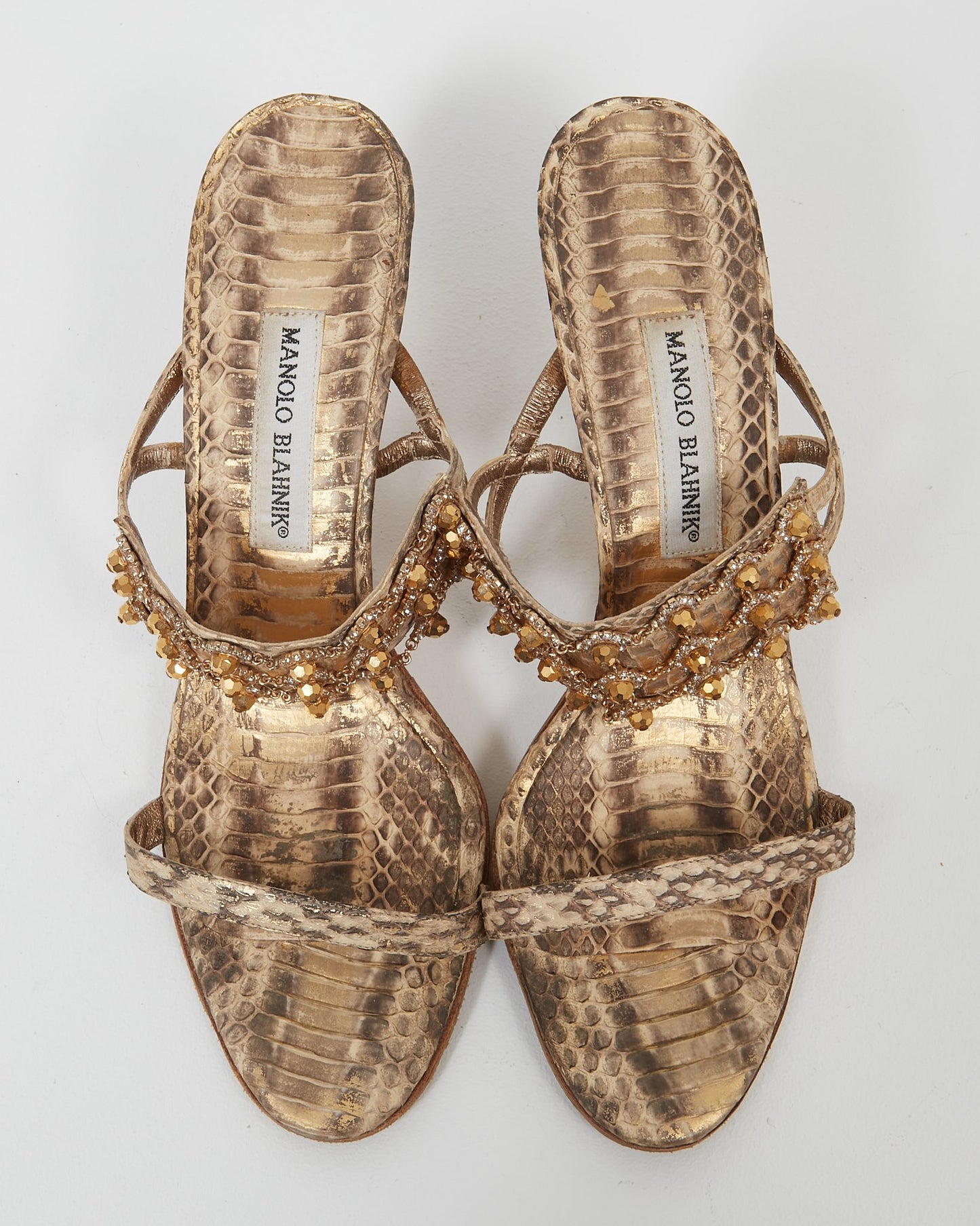 Manolo Blahnik Gold Python Crystal Embellished Sandal - 39.5