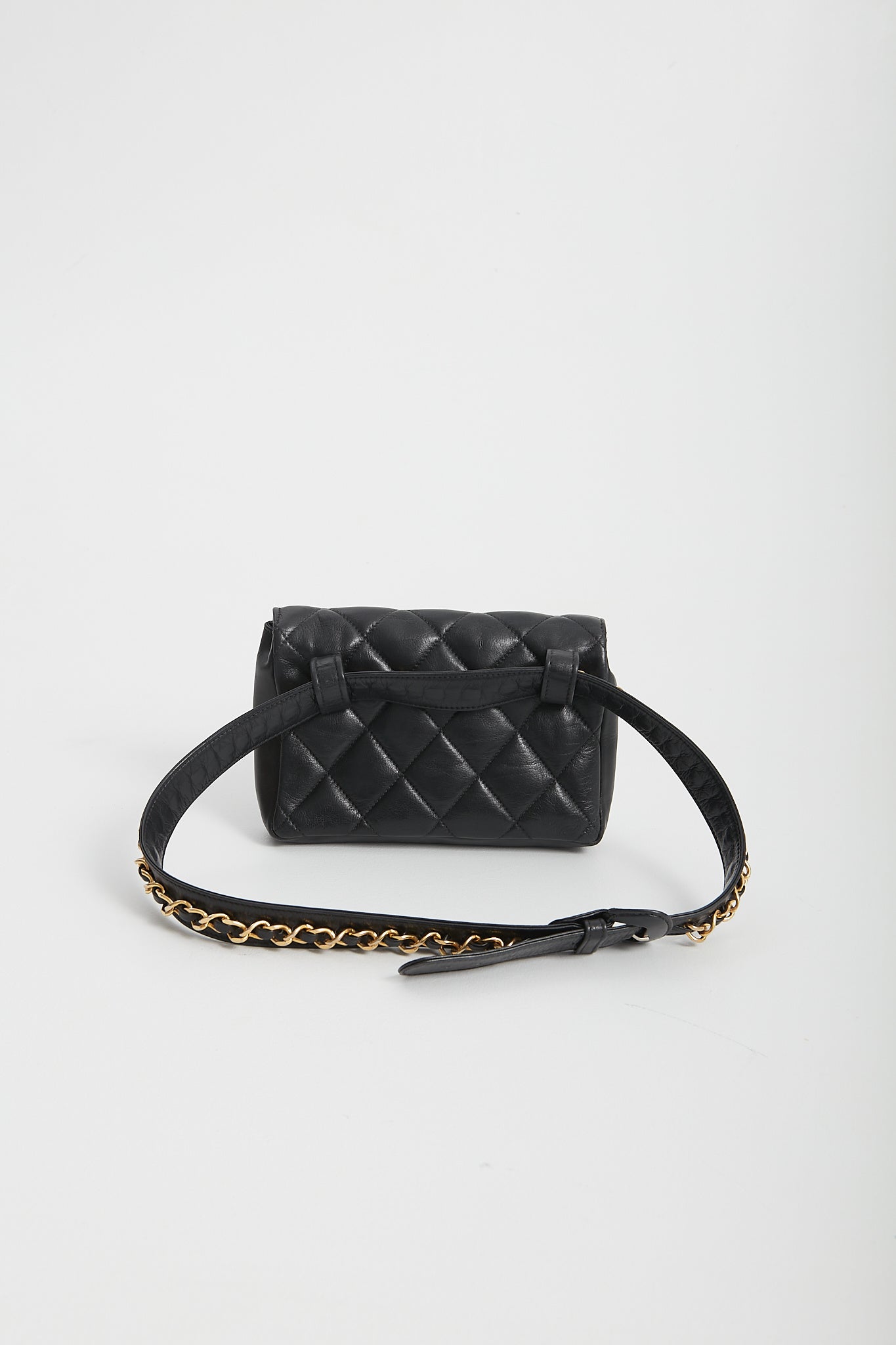 Chanel Vintage Black Quilted Lambskin Waist Belt Bag GHW