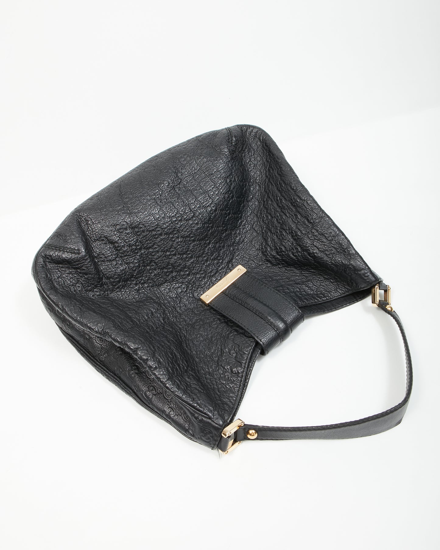 Gucci Black Leather GG Embossed Hobo Shoulder Bag