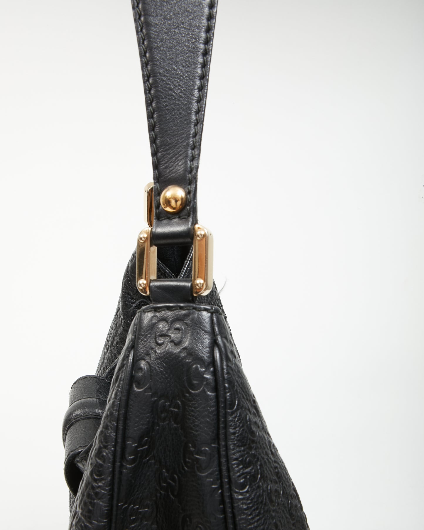 Gucci Black Leather GG Embossed Hobo Shoulder Bag