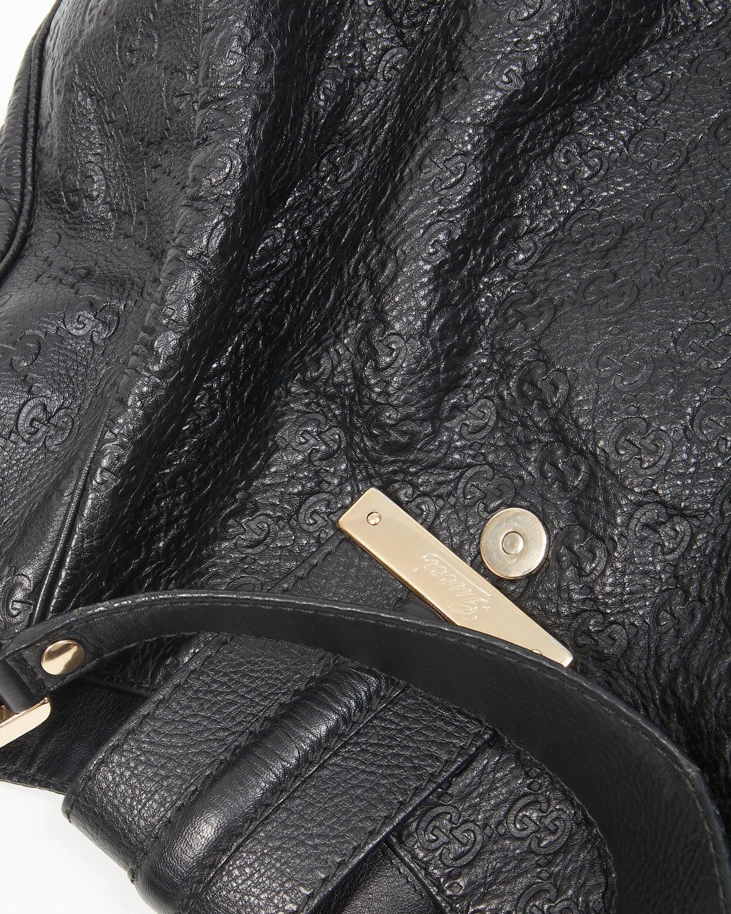 Gucci Black Leather GG Embossed Hobo Shoulder Bag