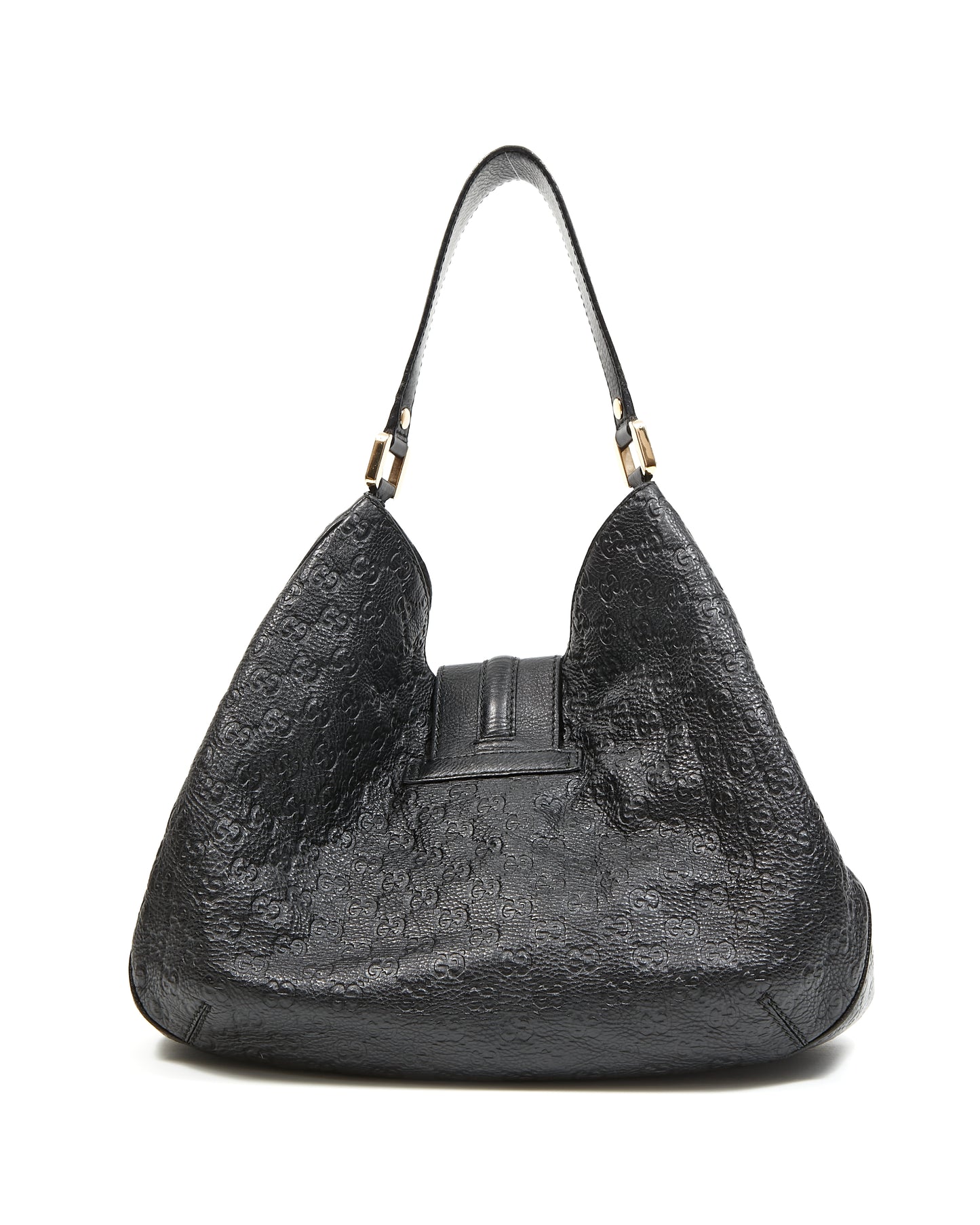 Gucci Black Leather GG Embossed Hobo Shoulder Bag