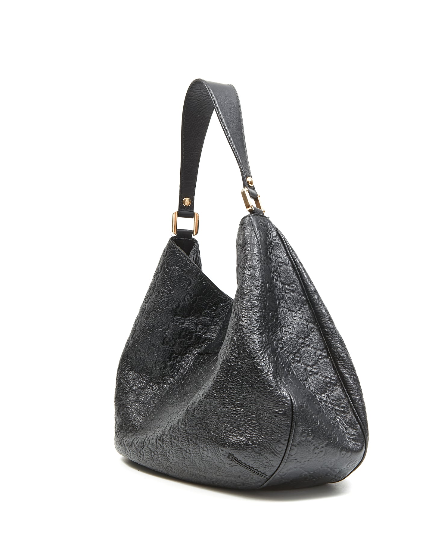 Gucci Black Leather GG Embossed Hobo Shoulder Bag