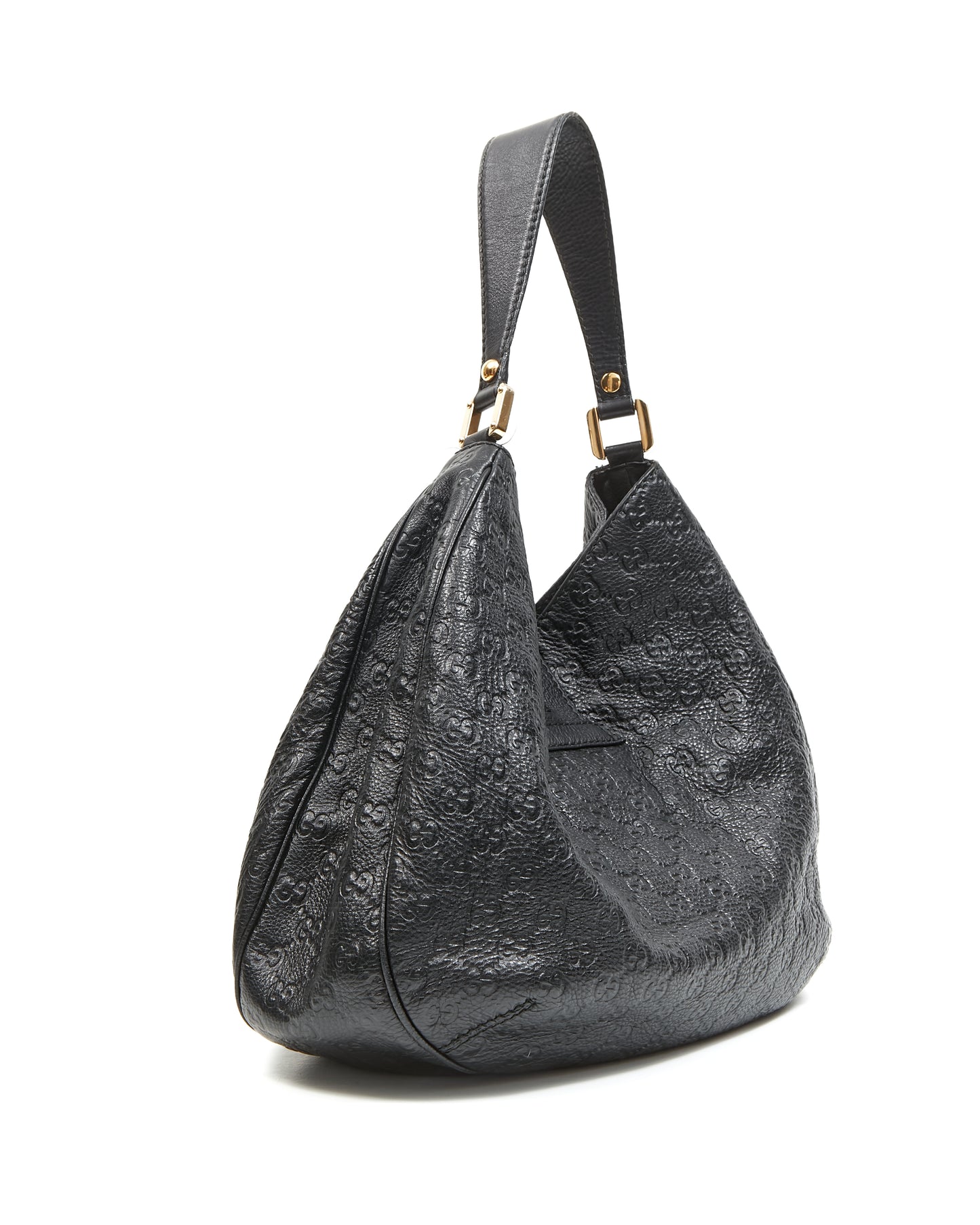 Gucci Black Leather GG Embossed Hobo Shoulder Bag