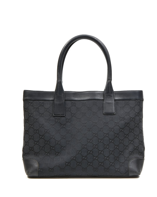 Gucci Black GG Supreme Monogram Canvas Leather Detail Tote