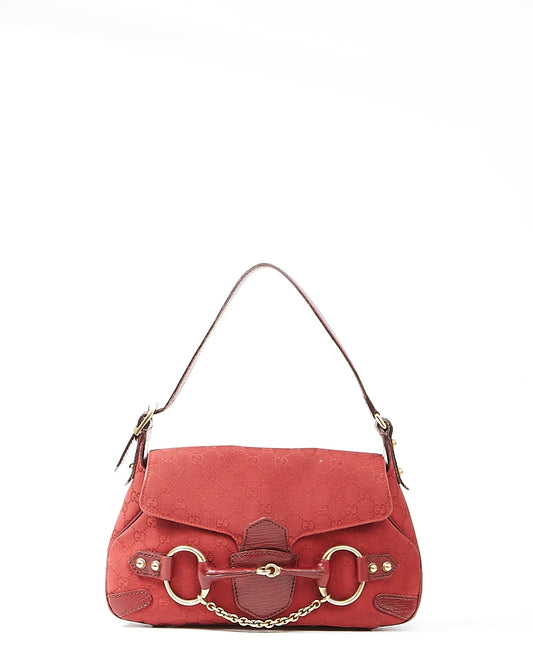 Gucci Red Canvas & Leather Horsebit Shoulder Bag