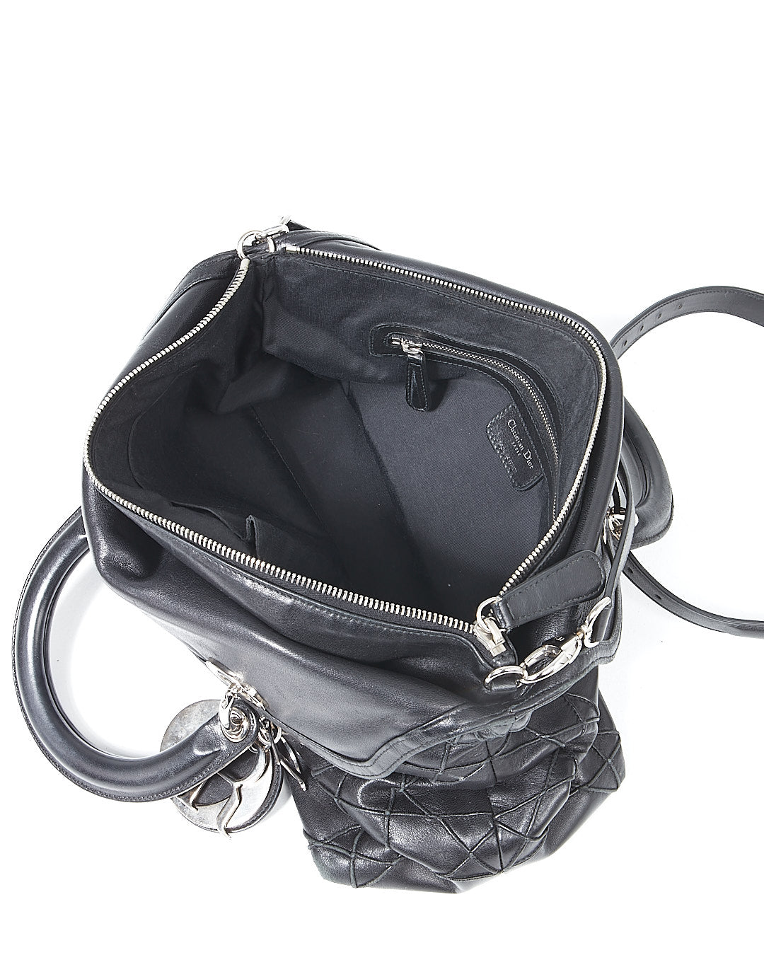 Dior Black Leather Cannage Granville Medium Satchel Bag