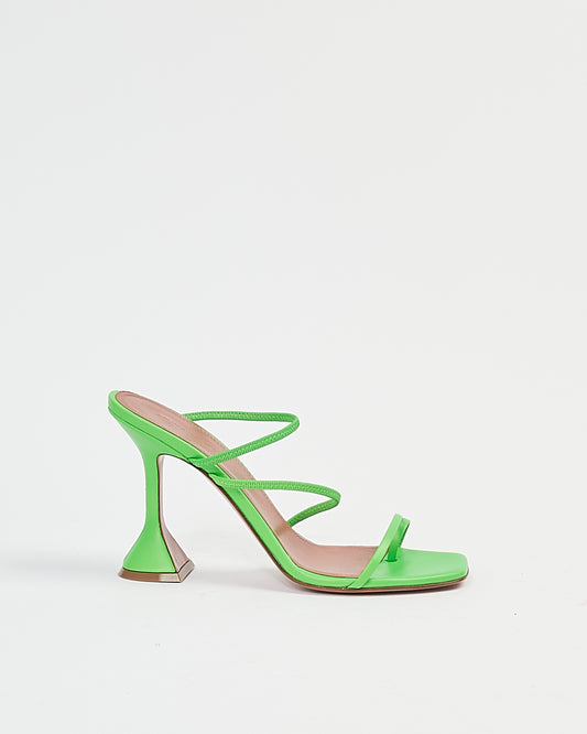 Amina Muaddi Green Leather Naima Sandal Heels - 38