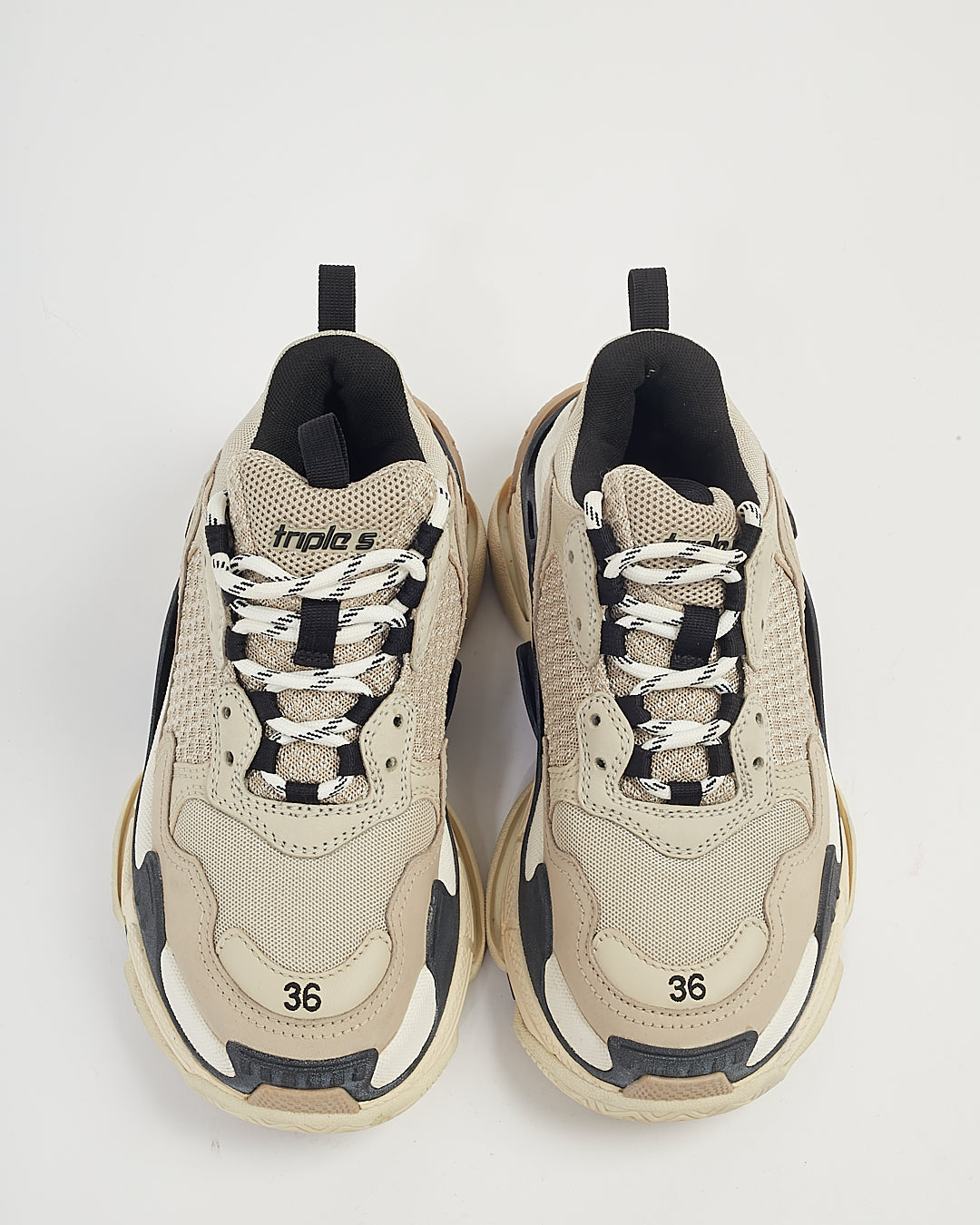 Balenciaga Beige/Black Leather & Fabric Triple S Sneakers - 36