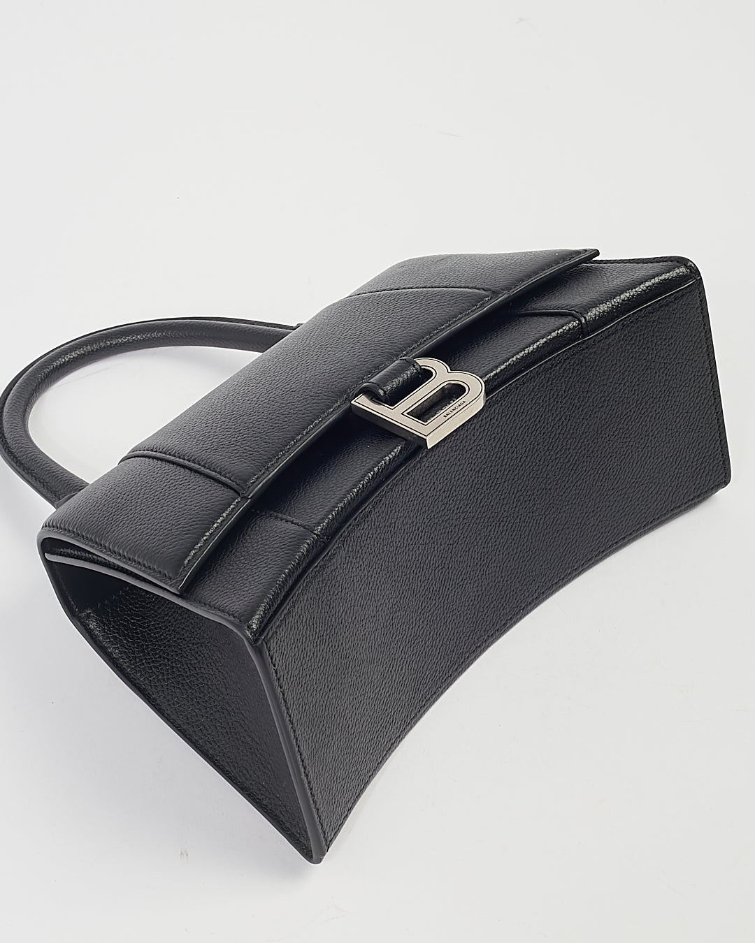 Balenciaga Boîte à sac à main Hourglass XS en cuir grainé noir