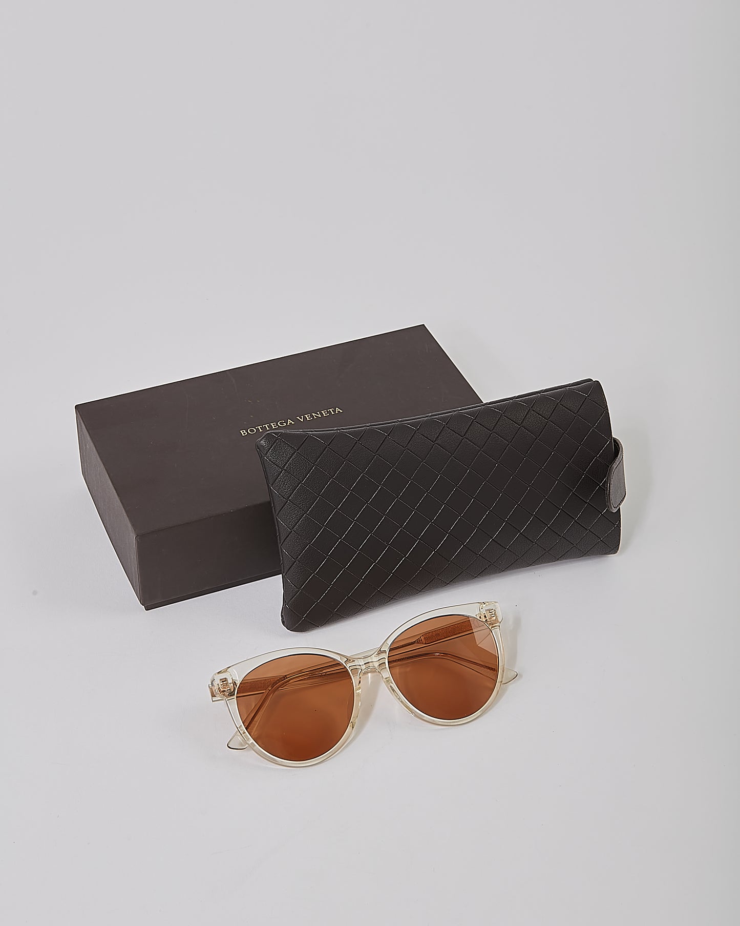 Bottega Veneta Clear Brown Cat Eye Sunglasses