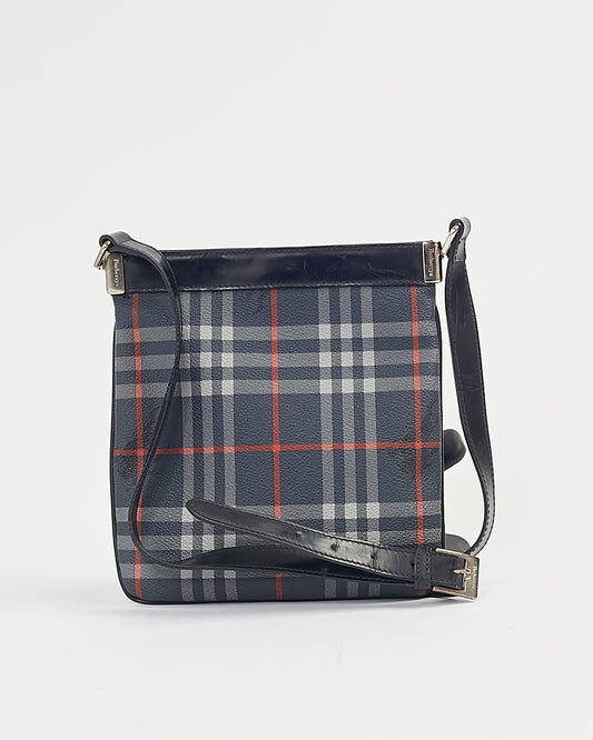 Burberry Navy Coated Canvas  Nova Check Crossbody Bag