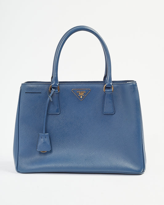 Prada Bluette Saffiano Cuir Medium Saffiano Lux Galleria Zip Tote