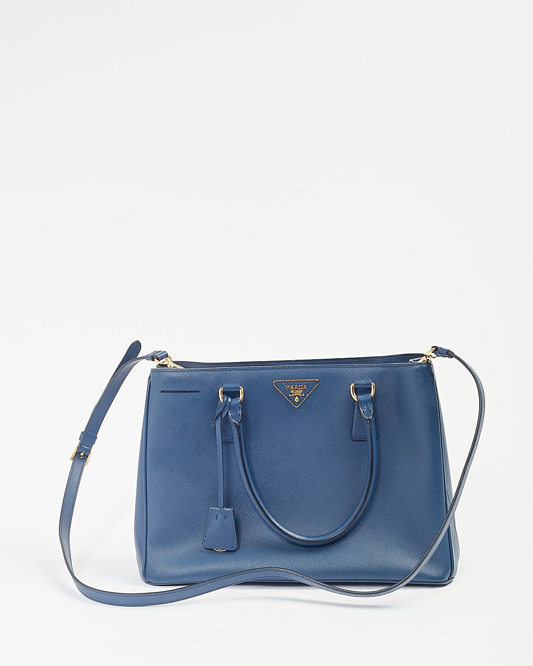 Prada Bluette Saffiano Cuir Medium Saffiano Lux Galleria Zip Tote